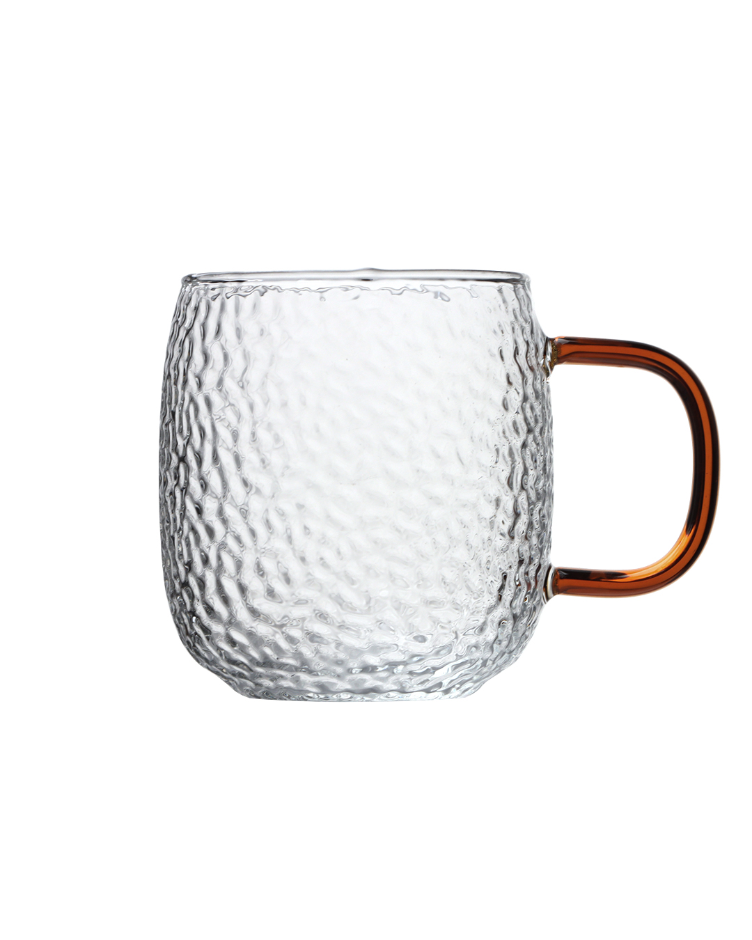 Tasse en verre, verre borosilicaté 330 ml - Caldi Rigo - transparent, structure bulle, anse ambrée