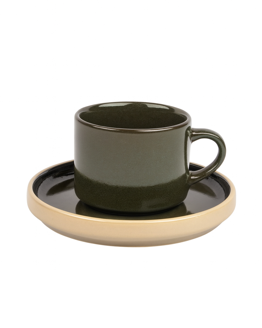 Set de tasses avec soucoupes - Tondo Verde - service à café pour 2 personnes, vert foncé, olive avec une touche de beige