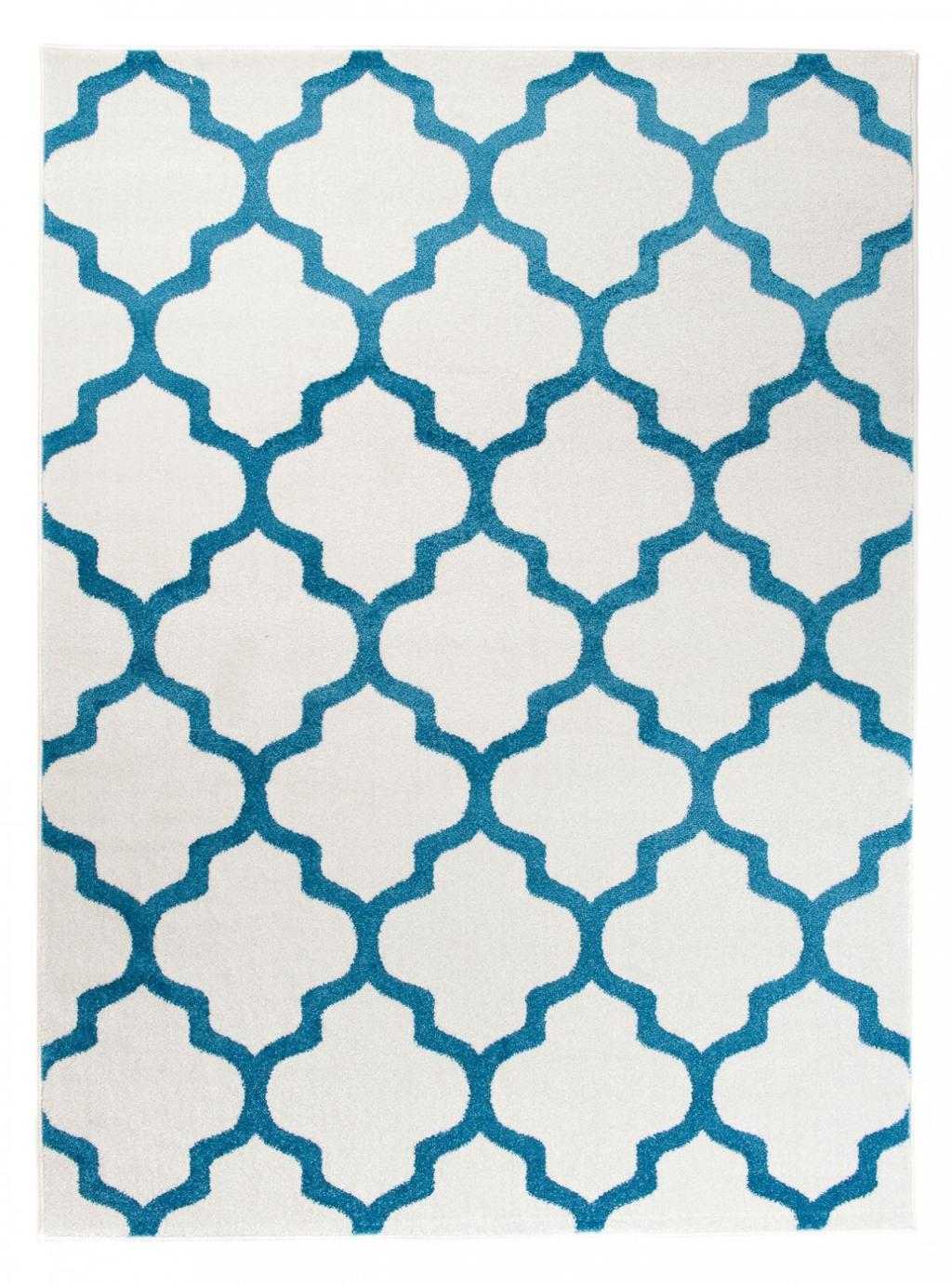 Tapis moderne marocain géométrique K082A WHITE - blanc, turquoise