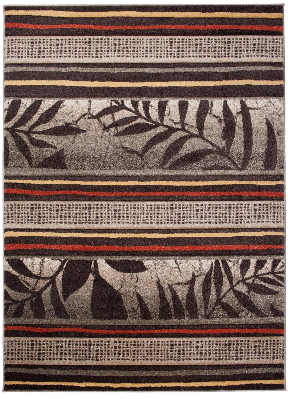 Tapis moderne Sumatra à rayures, végétal H093D DARK BROWN - beige, marron