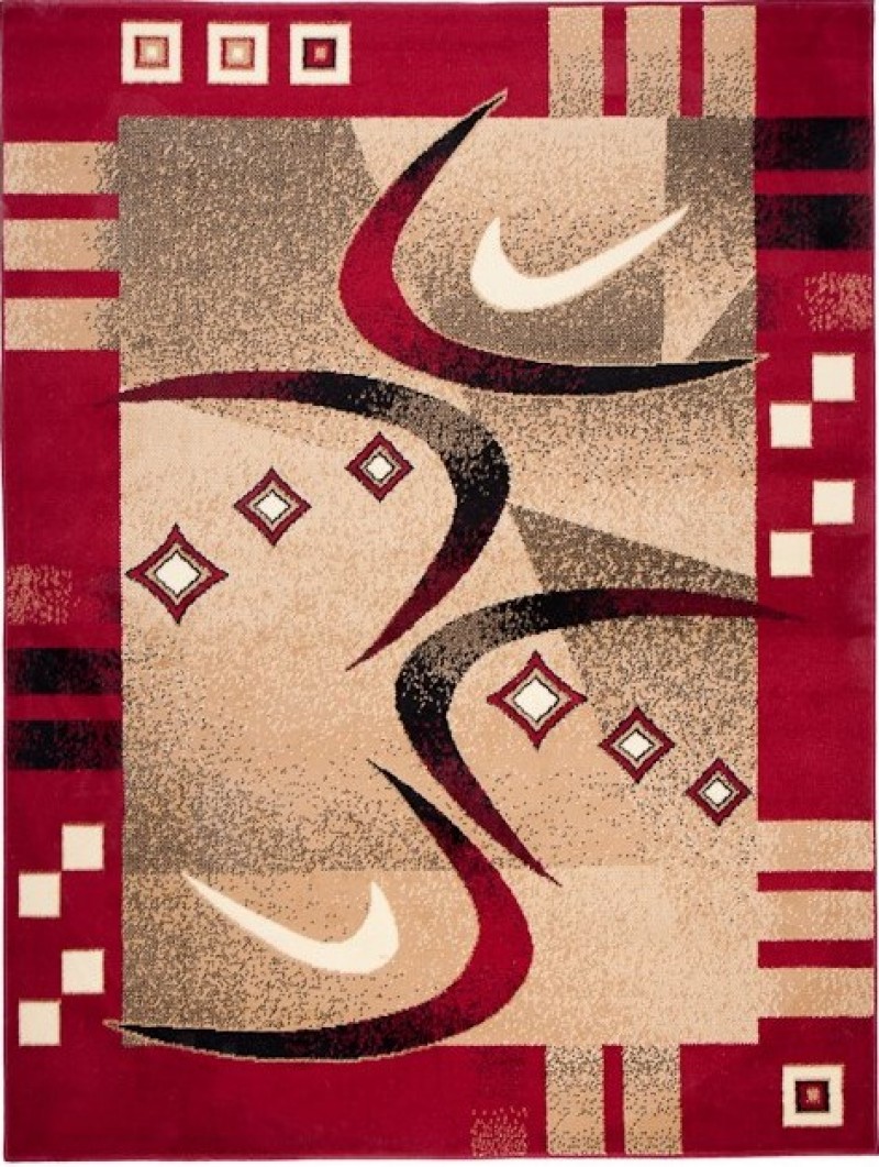Tapis moderne géométrique Atlas F741C BEIGE FONCÉ - rouge