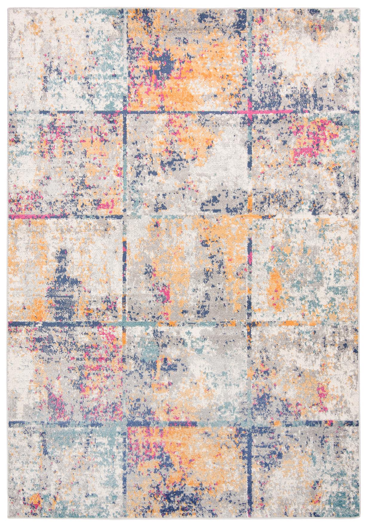 Denver Abstract Modern Tapis,  Grille G038A WHITE DARK BLUE - coloré - boho, moderne, coloré