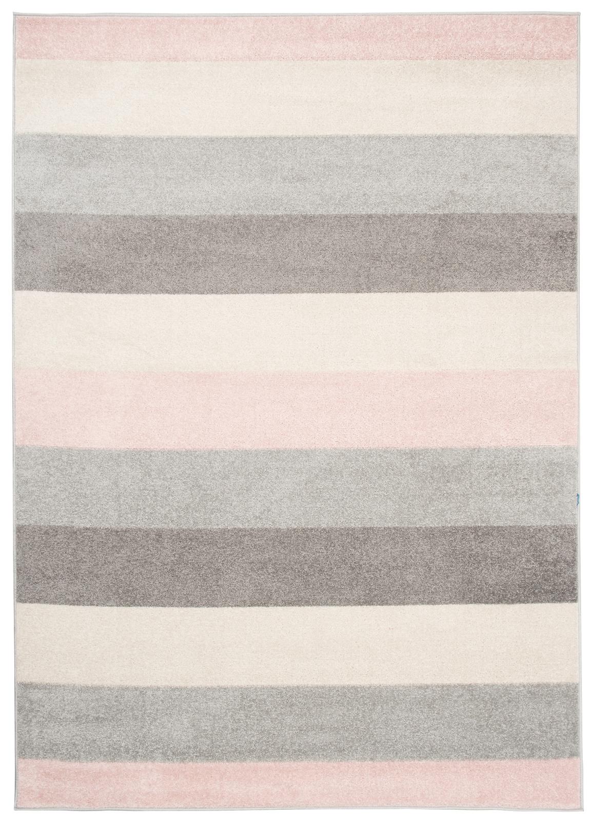 Tapis géométrique moderne à rayures C947A WHITEROSE - pastel, gris, rose