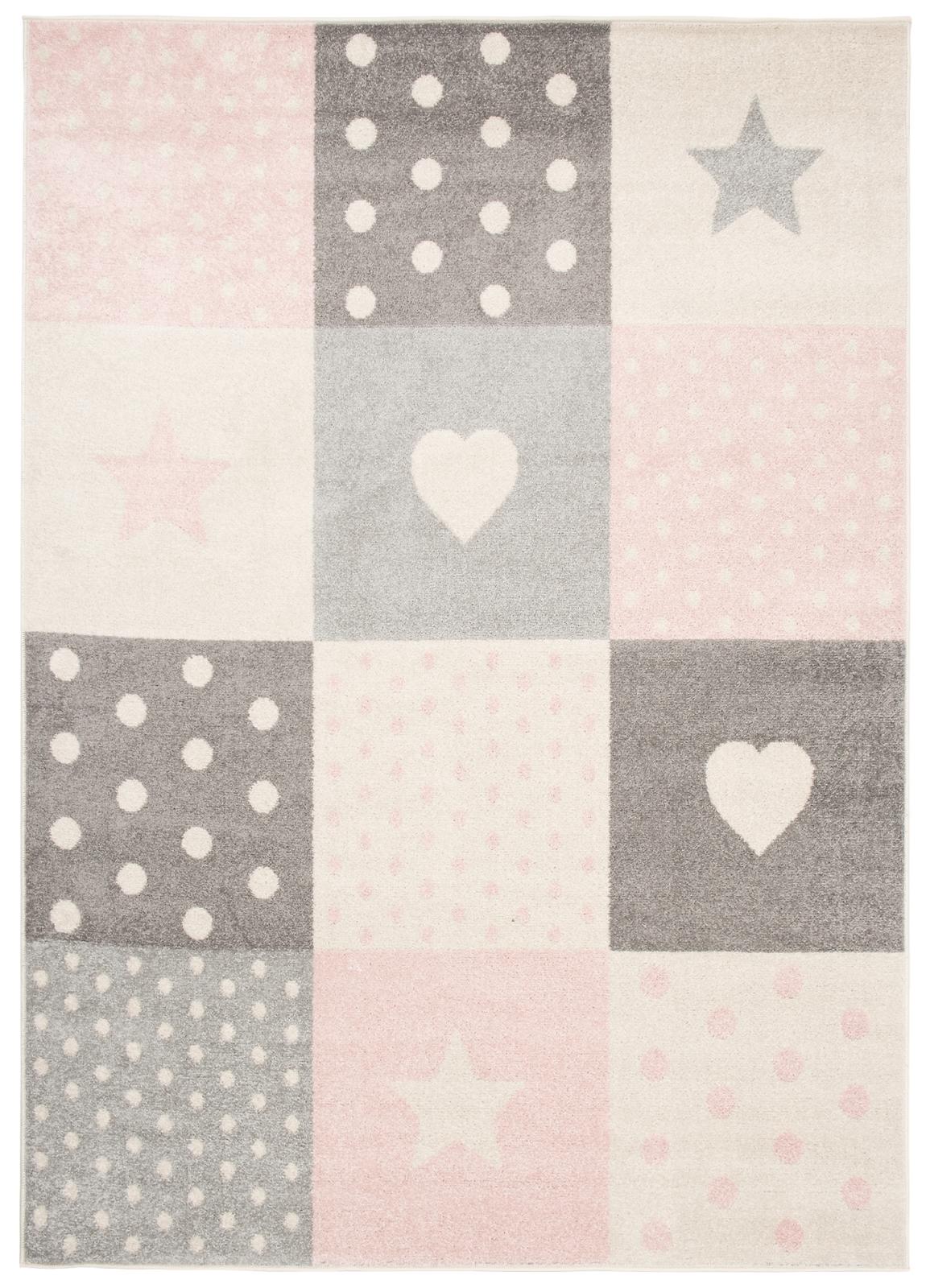 Tapis géométrique azur pour enfants, Grille C573I WHITEROSE - pastel, gris, rose
