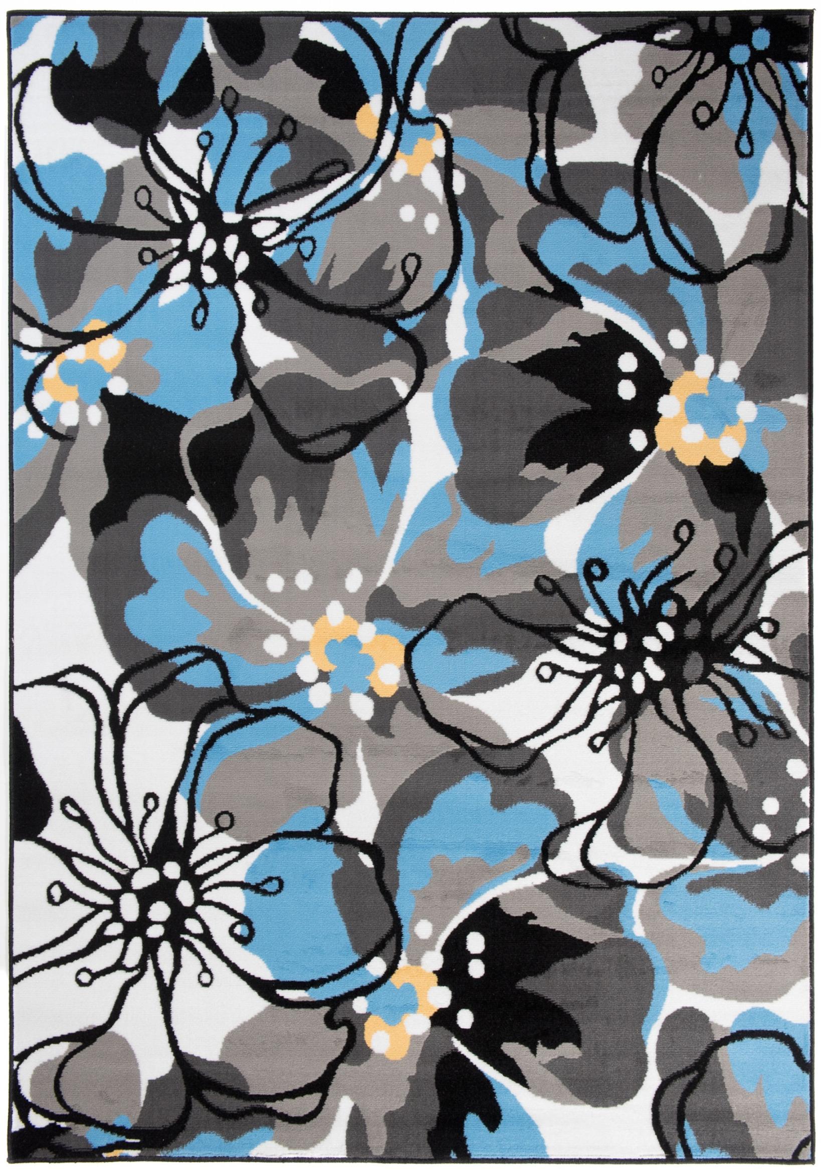 Tapis moderne Maya végétal Z907A DARK GRAY - gris, bleu