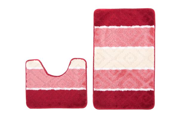 Tapis de salle de bain, ensemble 2 pièces MULTI B5132 RED - antidérapant, rayures, rouge, rose