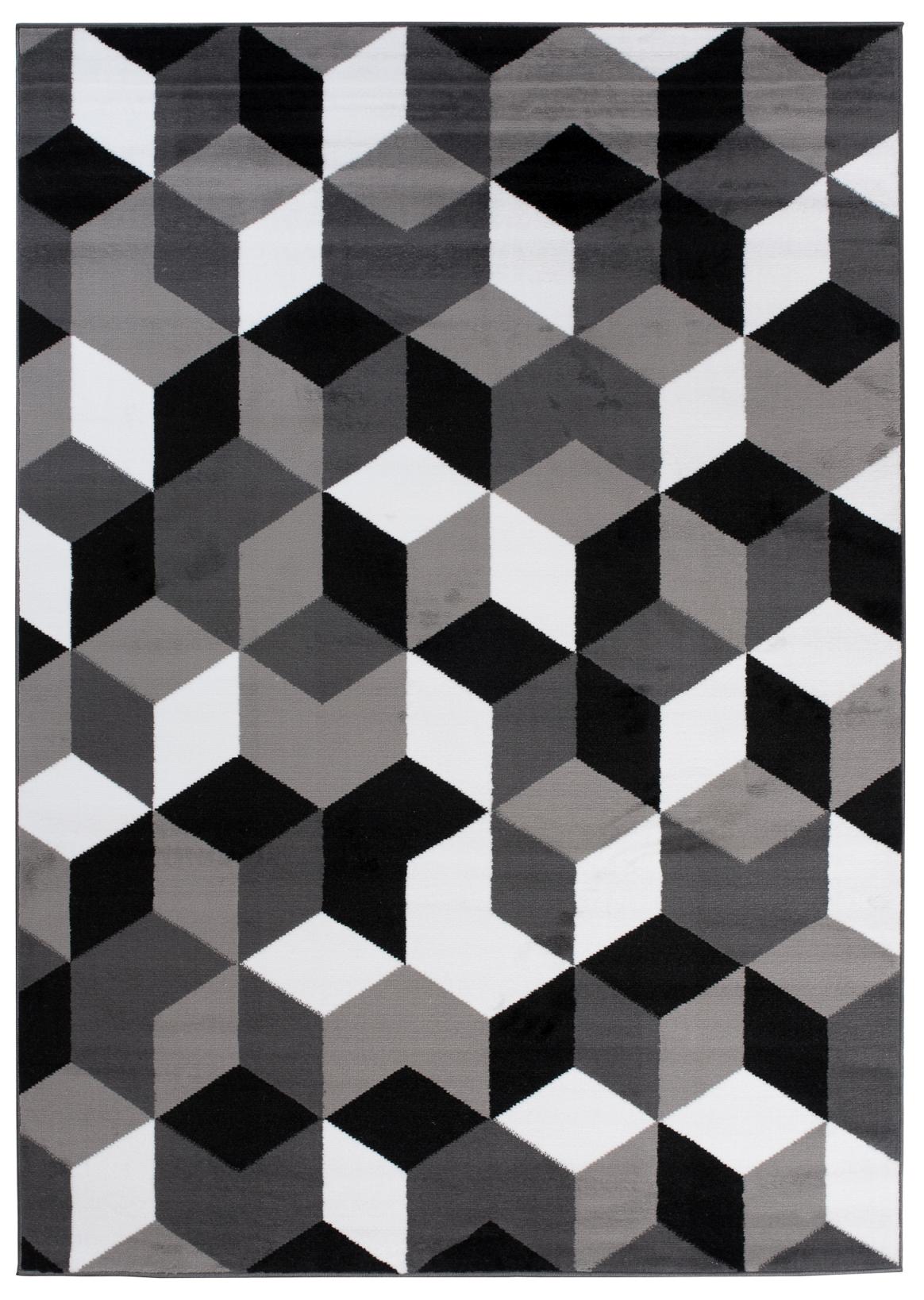 Tapis moderne Maya géométrique Q545A gris foncé - gris, noir et blanc