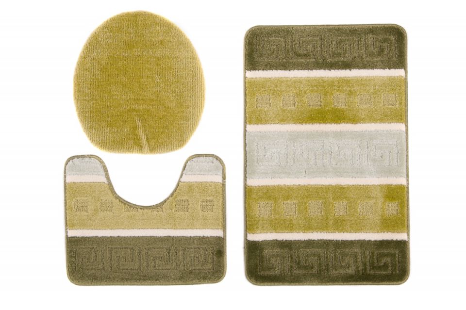 Tapis de salle de bain, ensemble 3 pièces MULTI C5016 GREEN - antidérapant, rayures, vert