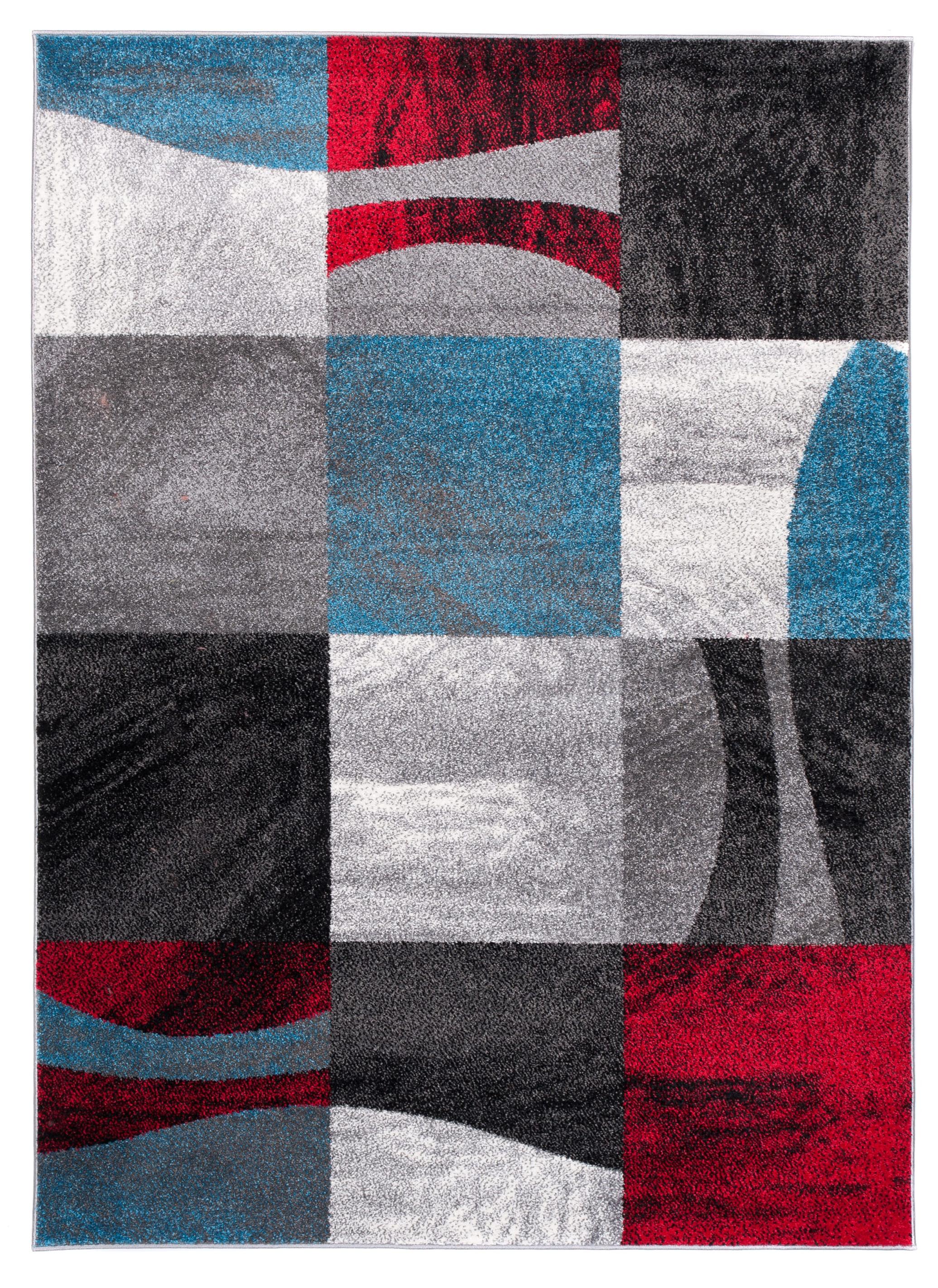 Tapis moderne Java géométrique F860B ANTHRATICE - gris, bleu, rouge