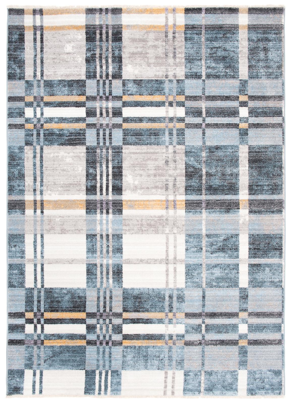 Tapis moderne quadrillé Mystic 3545B DBLUE LBLUE - bleu