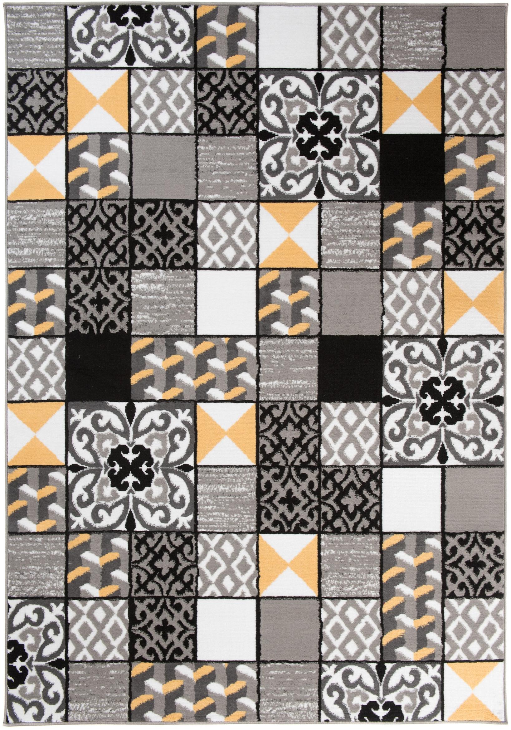 Modern Maya Geometric, Grille Tapis Z906A GRAY - gris, jaune