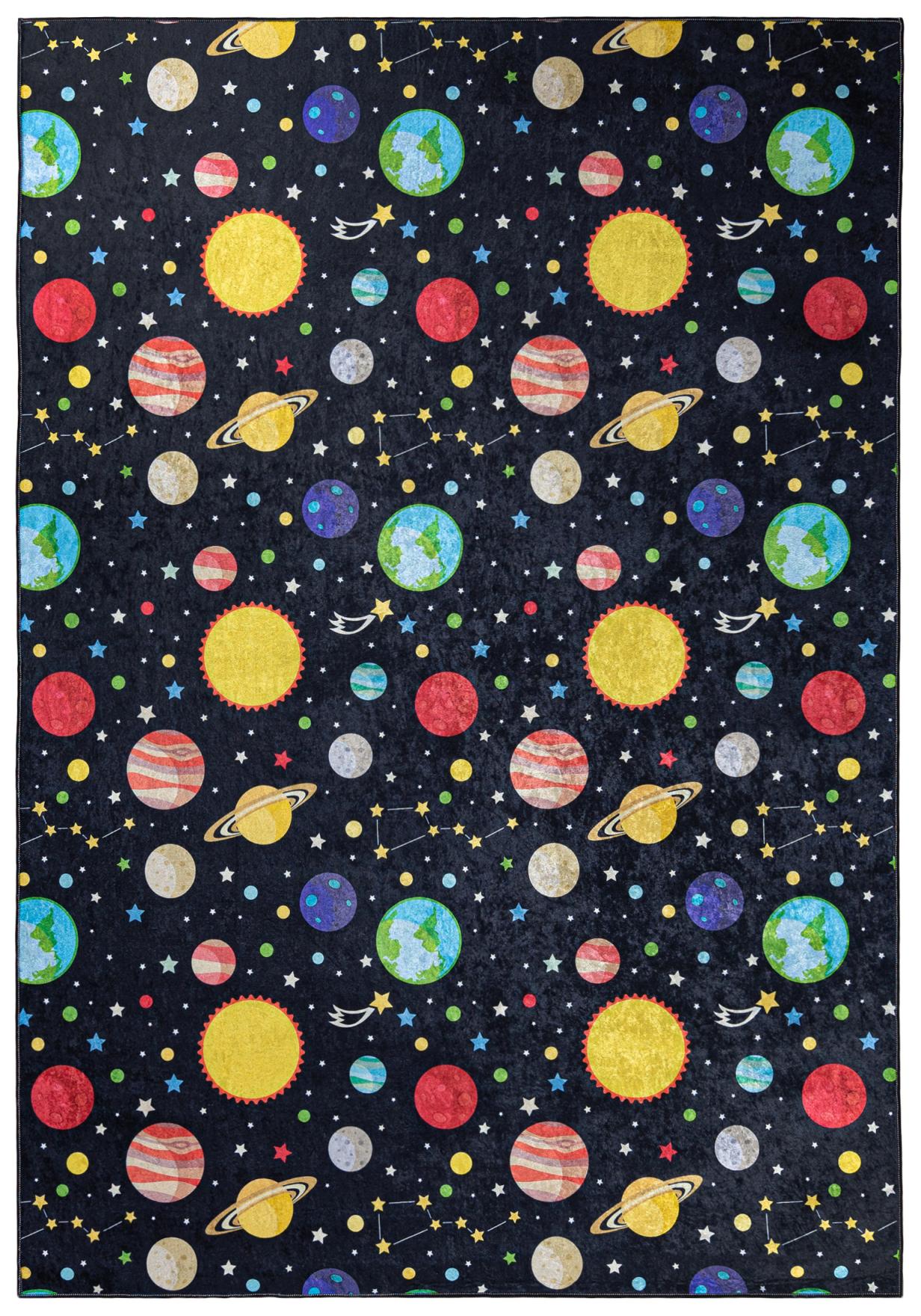 Tapis enfant Planètes de l'espace EMMA 9030 - noir, coloré