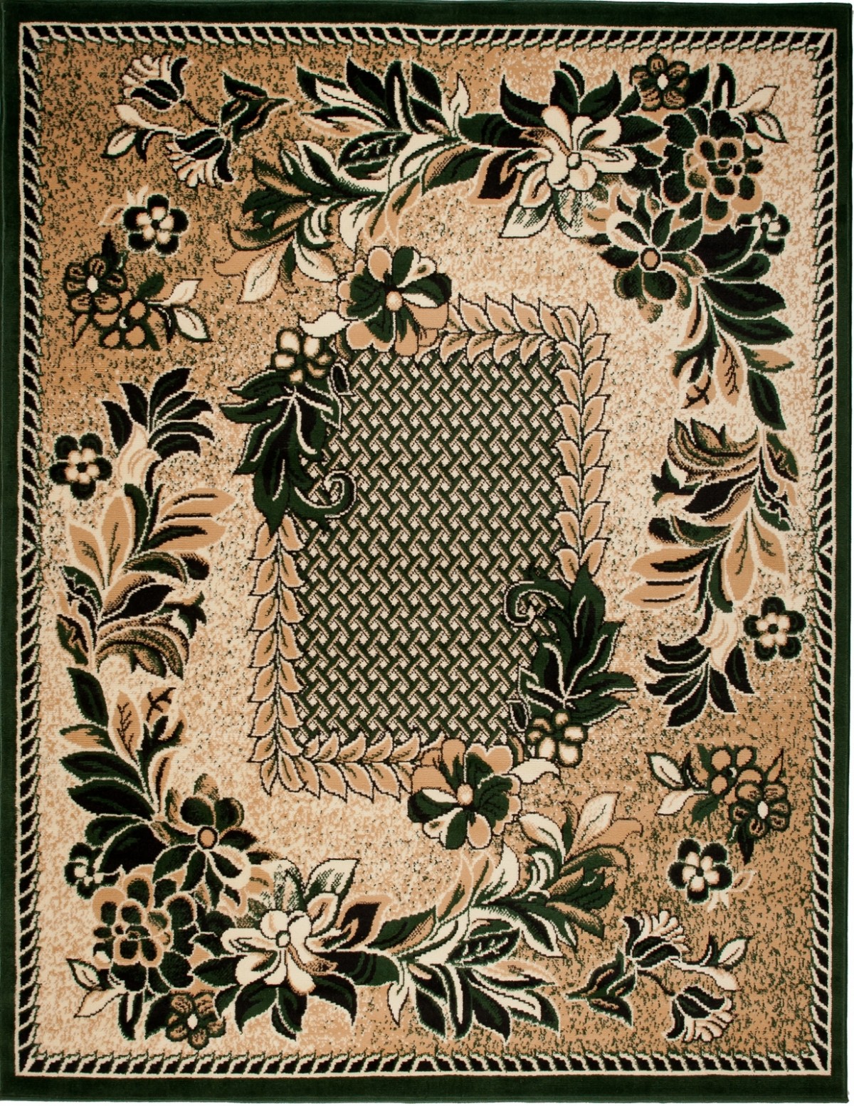 Tapis moderne Atlas végétal 7192C DARK GREEN BEIGE - vert