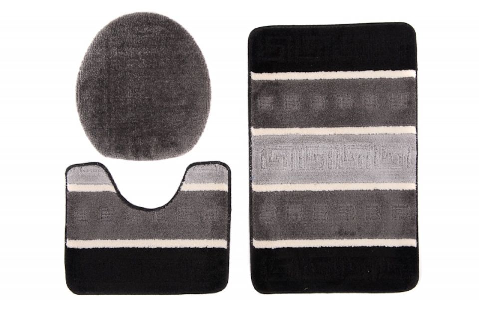 Tapis de salle de bain, ensemble 3 pièces MULTI C5016 BLACK GREY - antidérapant, rayures, noir, gris