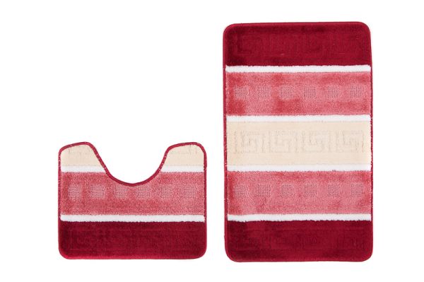Tapis de salle de bain, ensemble 2 pièces, ensemble MULTI B5016 RED - antidérapant, rayures, rouge, rose