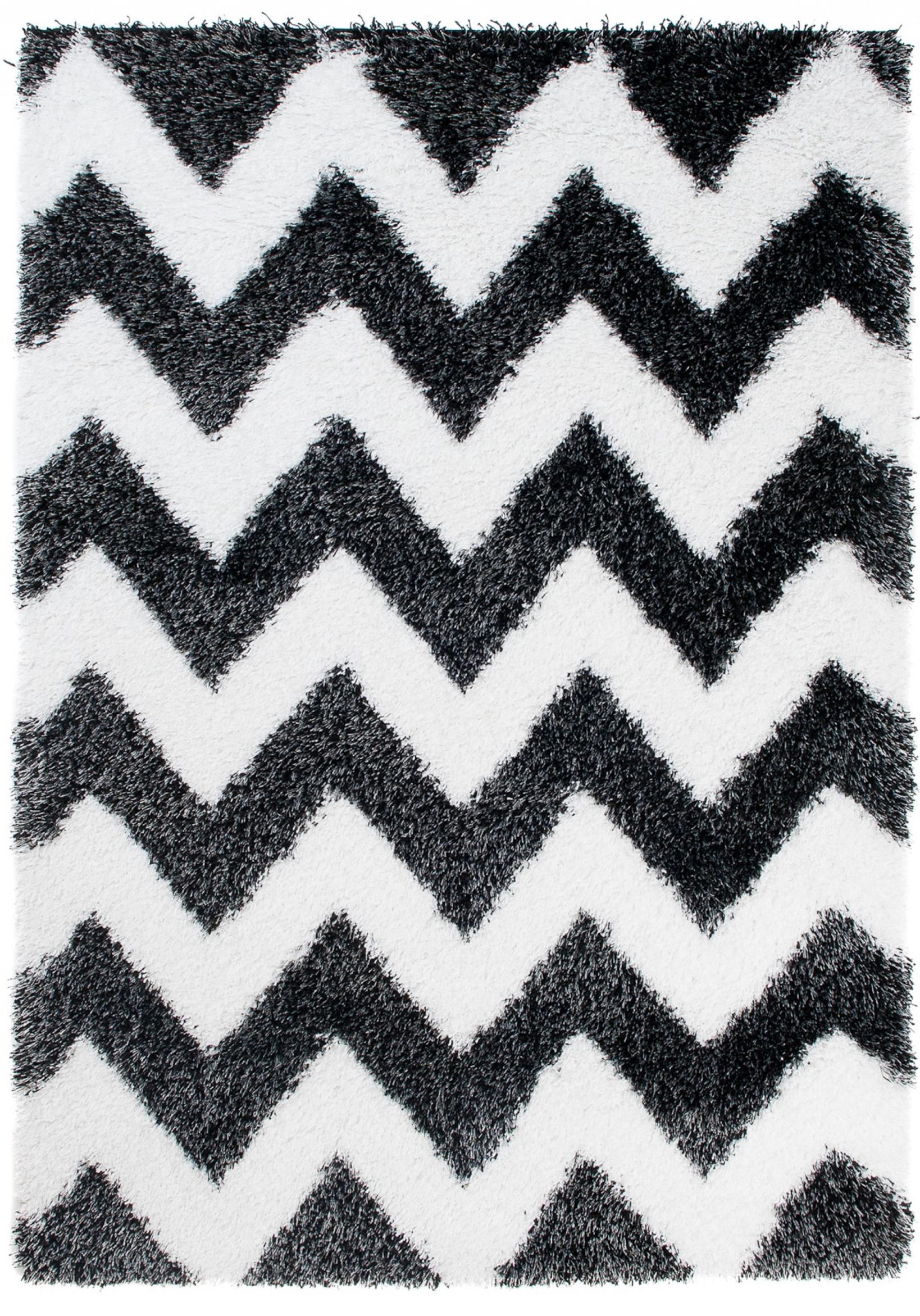 Tapis poil long poil long Optimal géométrique 5446A blanc noir - noir et blanc