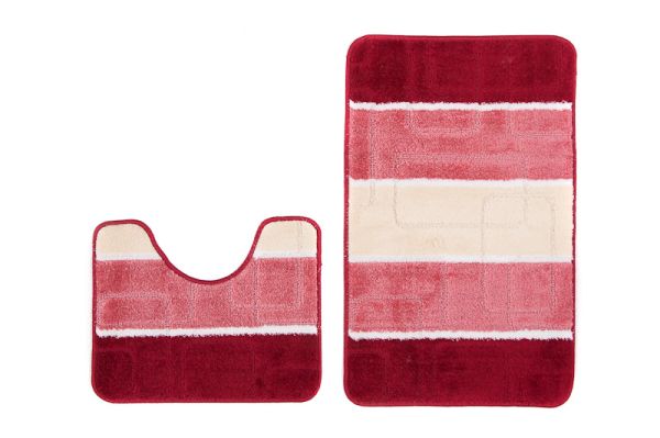 Tapis de salle de bain, ensemble 2 pièces, ensemble MULTI B5020 RED - antidérapant, rayures, rouge, rose