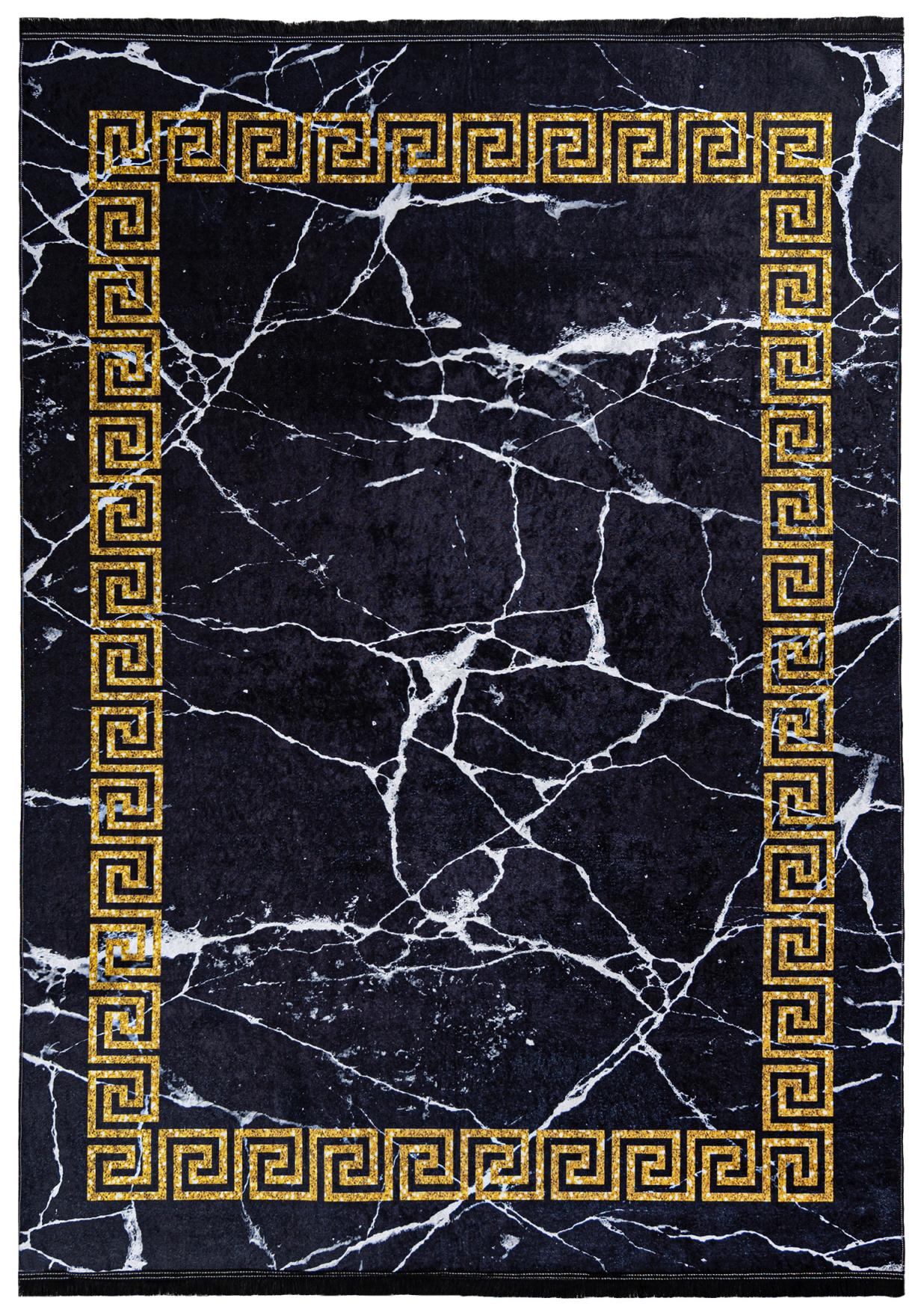 Tapis moderne en marbre Greek Key TOSCANA 23020 - noir, or