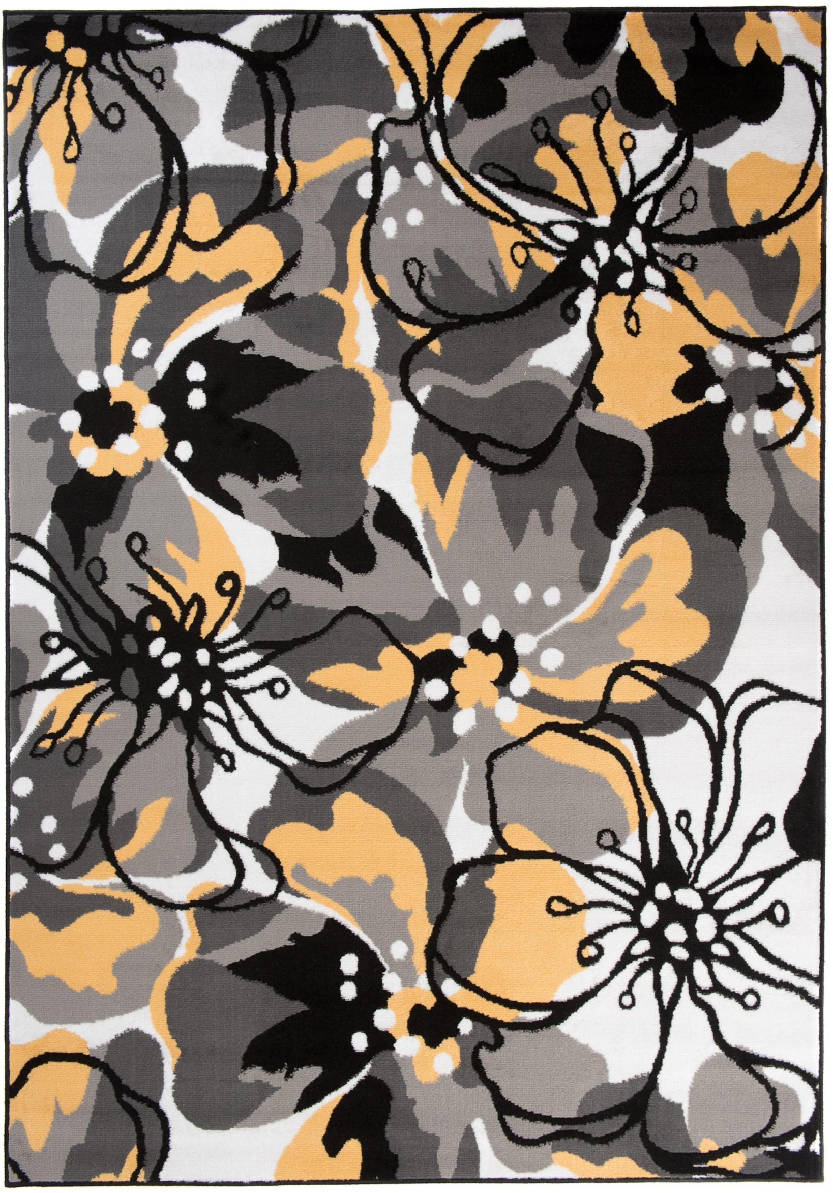 Tapis moderne Maya végétal Z907A BLACK - gris, jaune