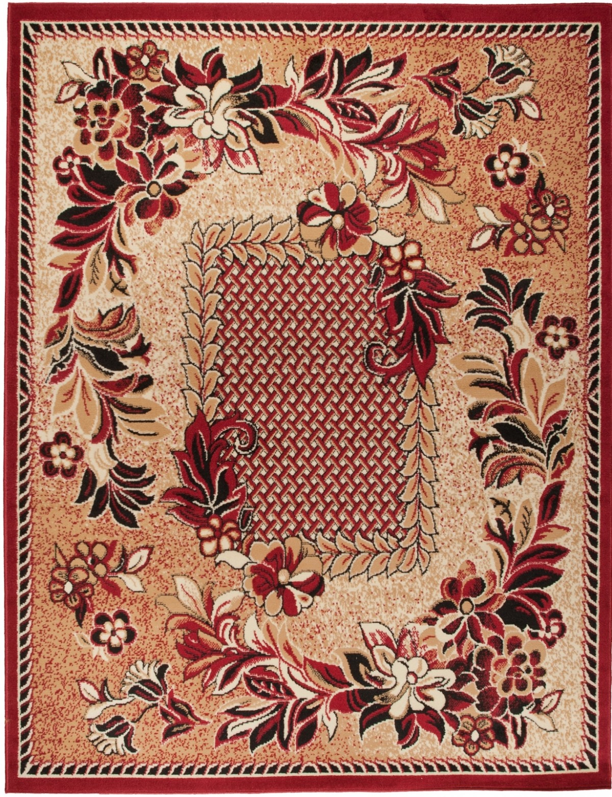 Tapis moderne Atlas végétal 7192B DARK RED BEIGE - rouge