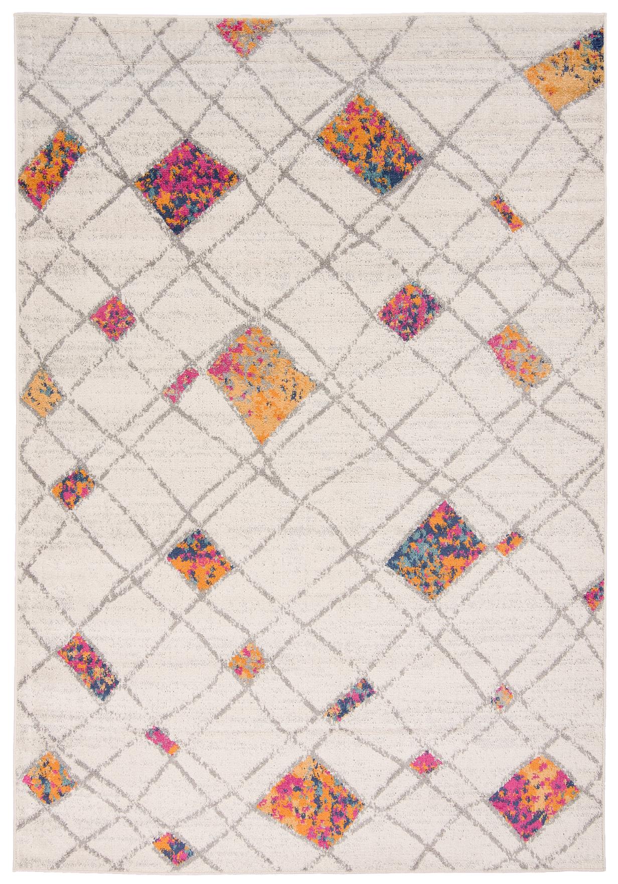Denver moderne géométrique, Grille Tapis A892A blanc orange - coloré - boho, moderne, beige, coloré, crème