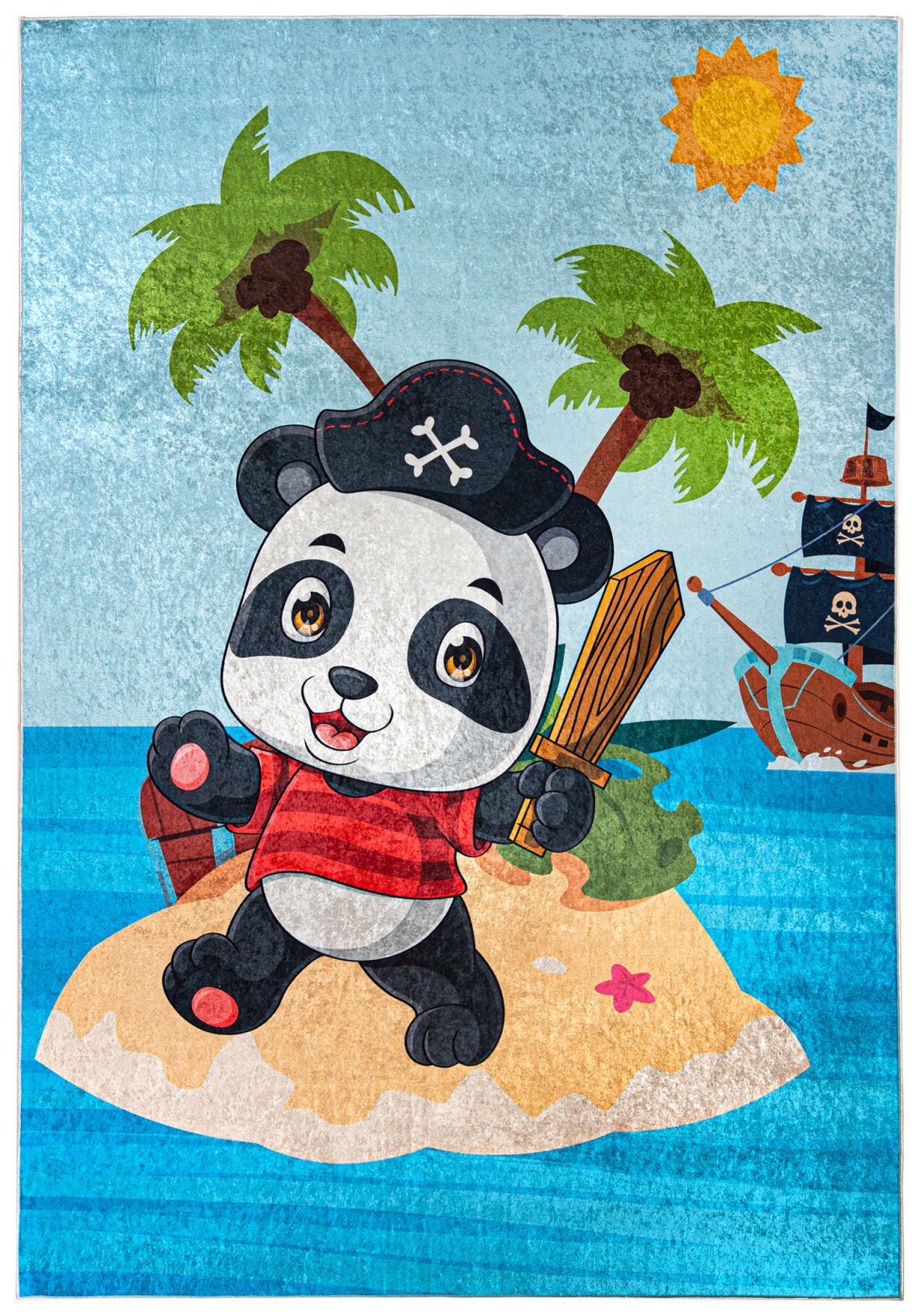 Tapis enfant Panda Pirate sur l'île EMMA 2330 - bleu, coloré