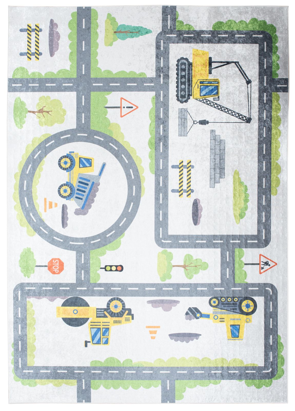 Tapis Rue Route Chantier Excavatrice Emma 2338 - crème, vert