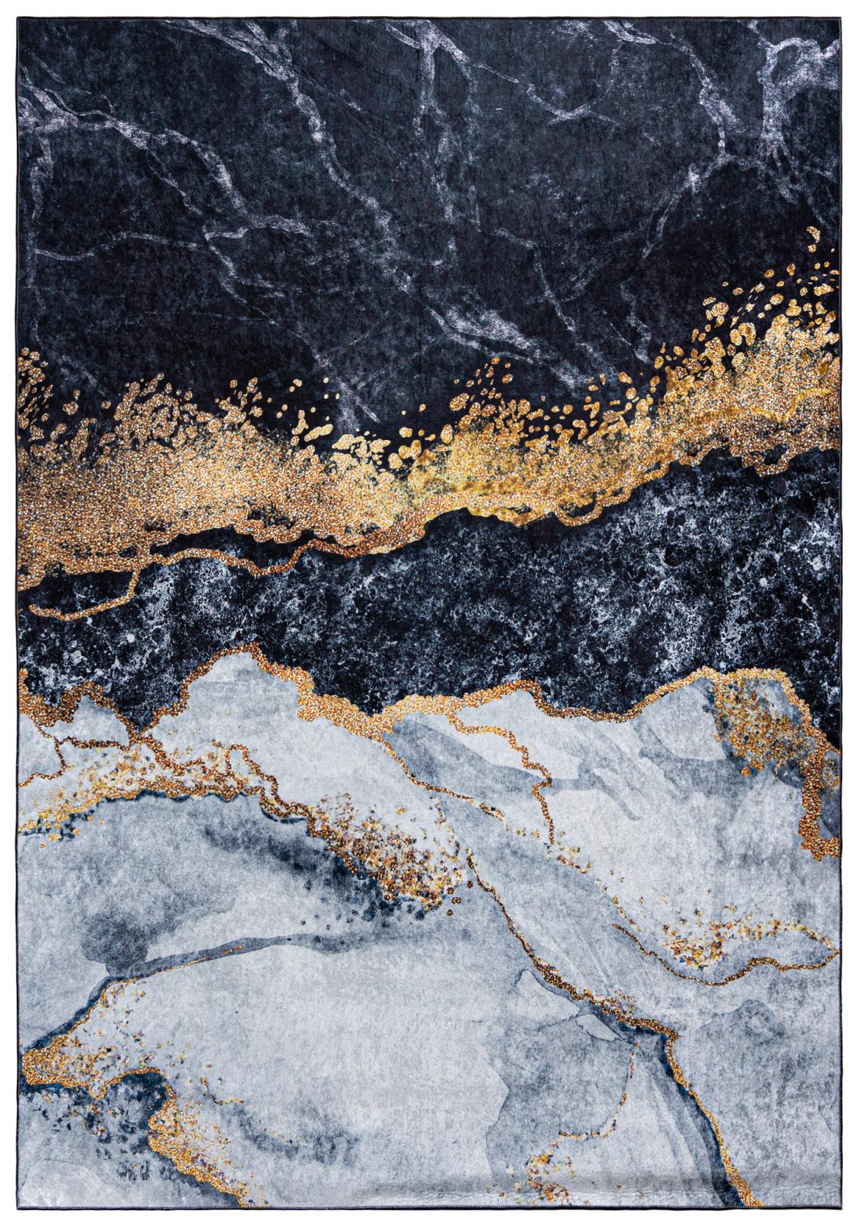 Tapis de marbre moderne TOSCANA 37010 - noir, gris, or