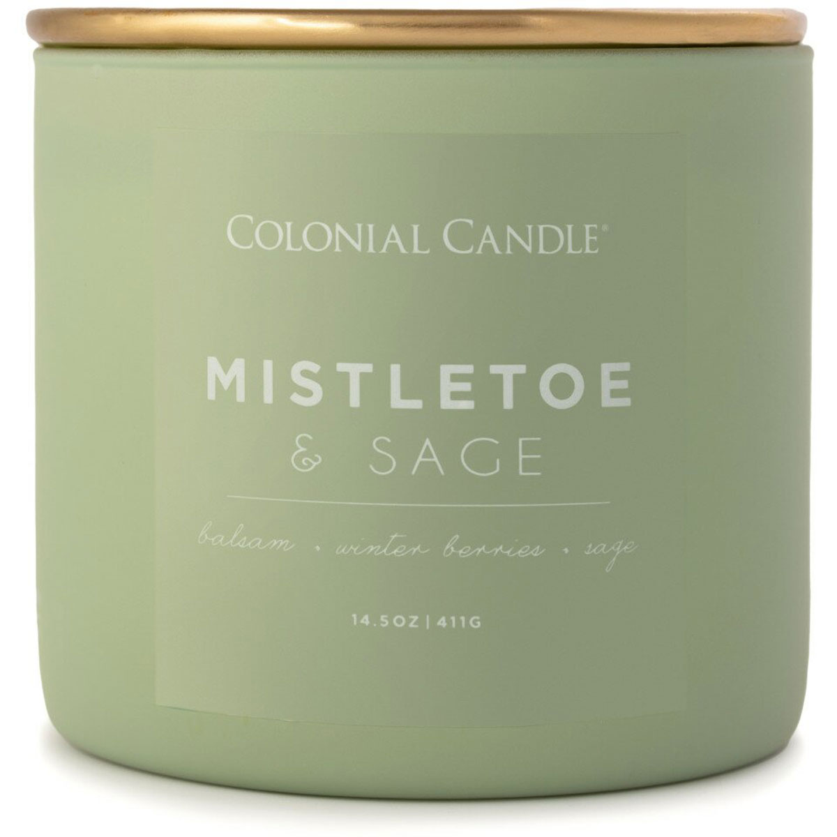 Bougie parfumée à la cire de soja Mistletoe-Sage, 467 g - Tuffo Lume - bougie parfumée à la gui et à la sauge, verre vert, trois mèches