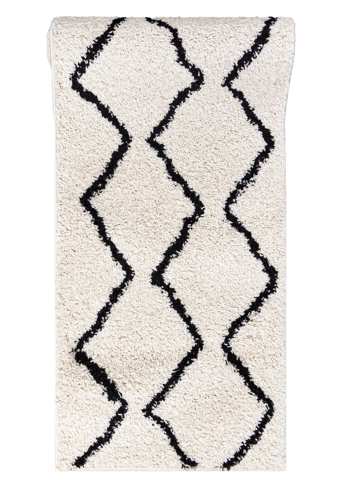 Tapis de couloir Shaggy au mètre DELHI 6063A OPAK_BLACK - géométrique, beige, crème