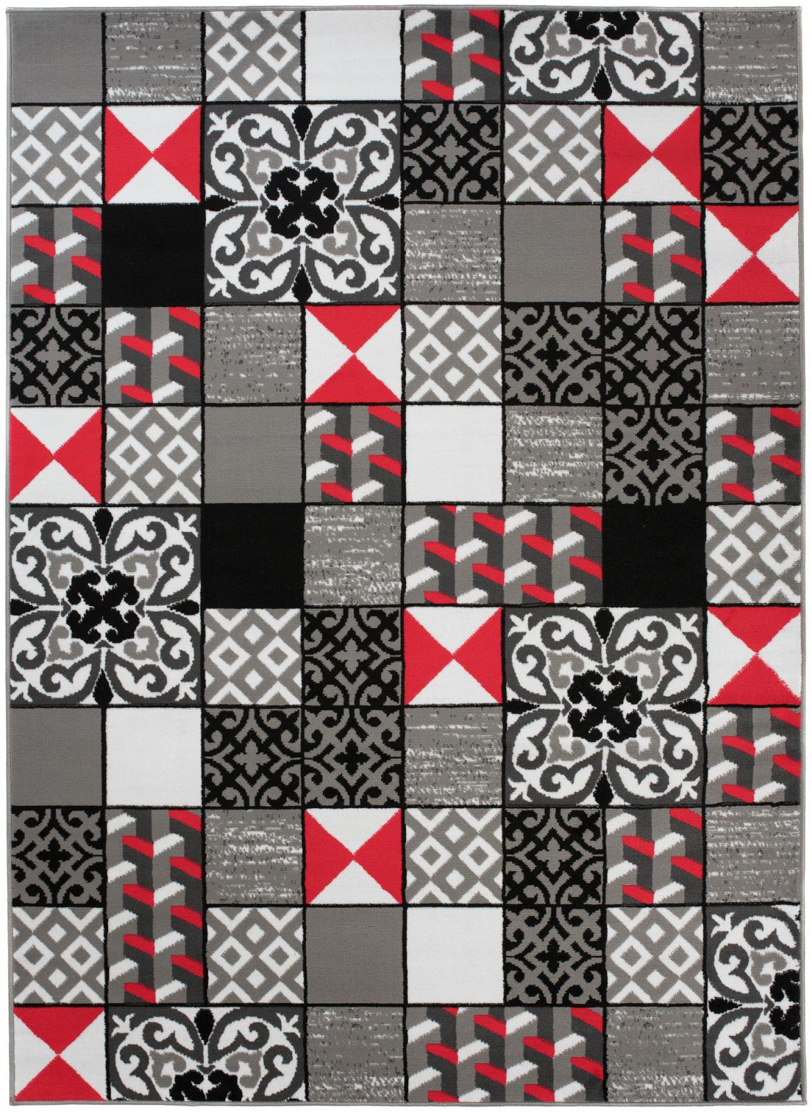 Tapis moderne Maya géométrique Z906E GRAY - gris, rouge