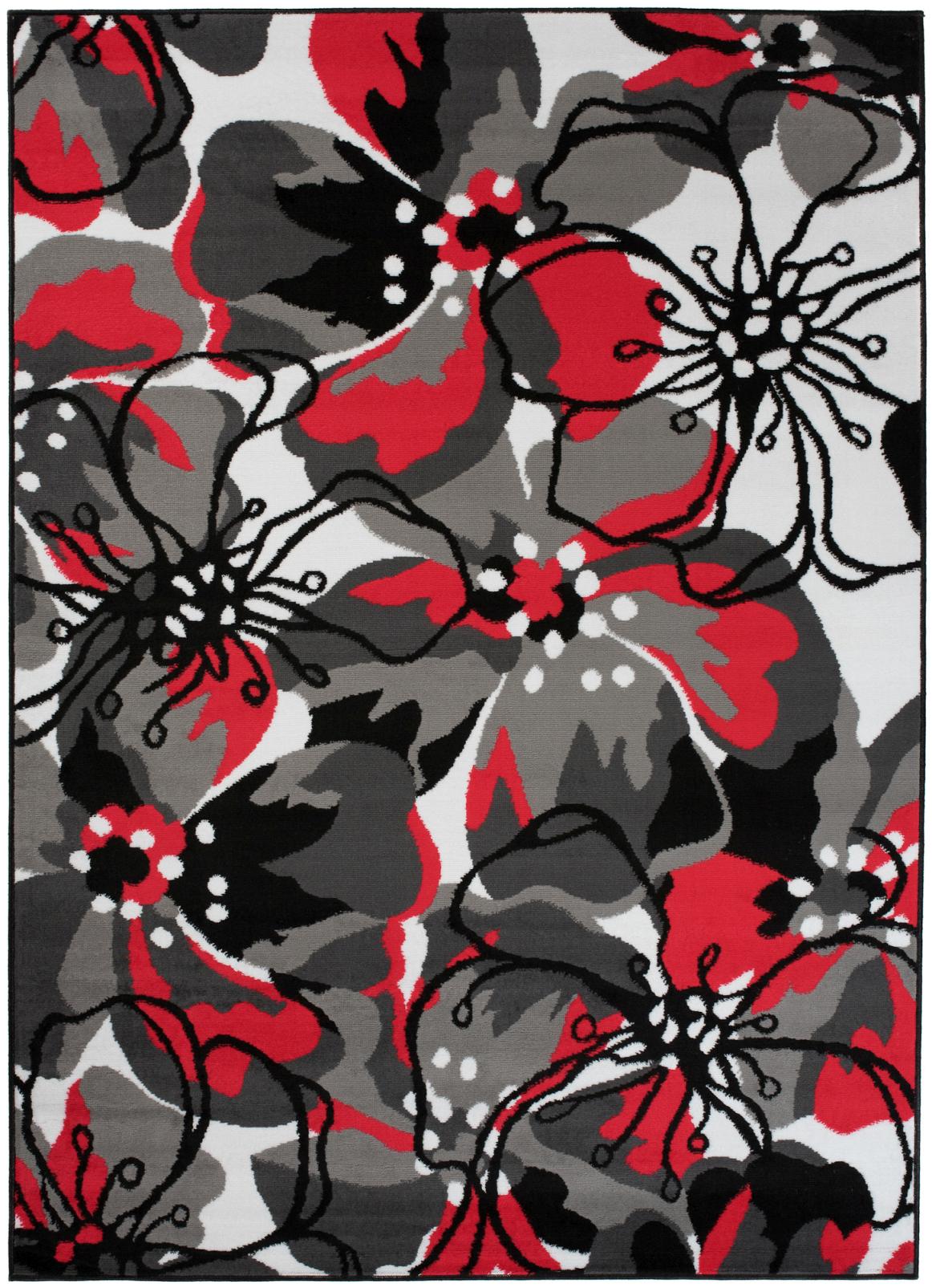 Tapis moderne Maya végétal Z907E BLACK - gris, rouge