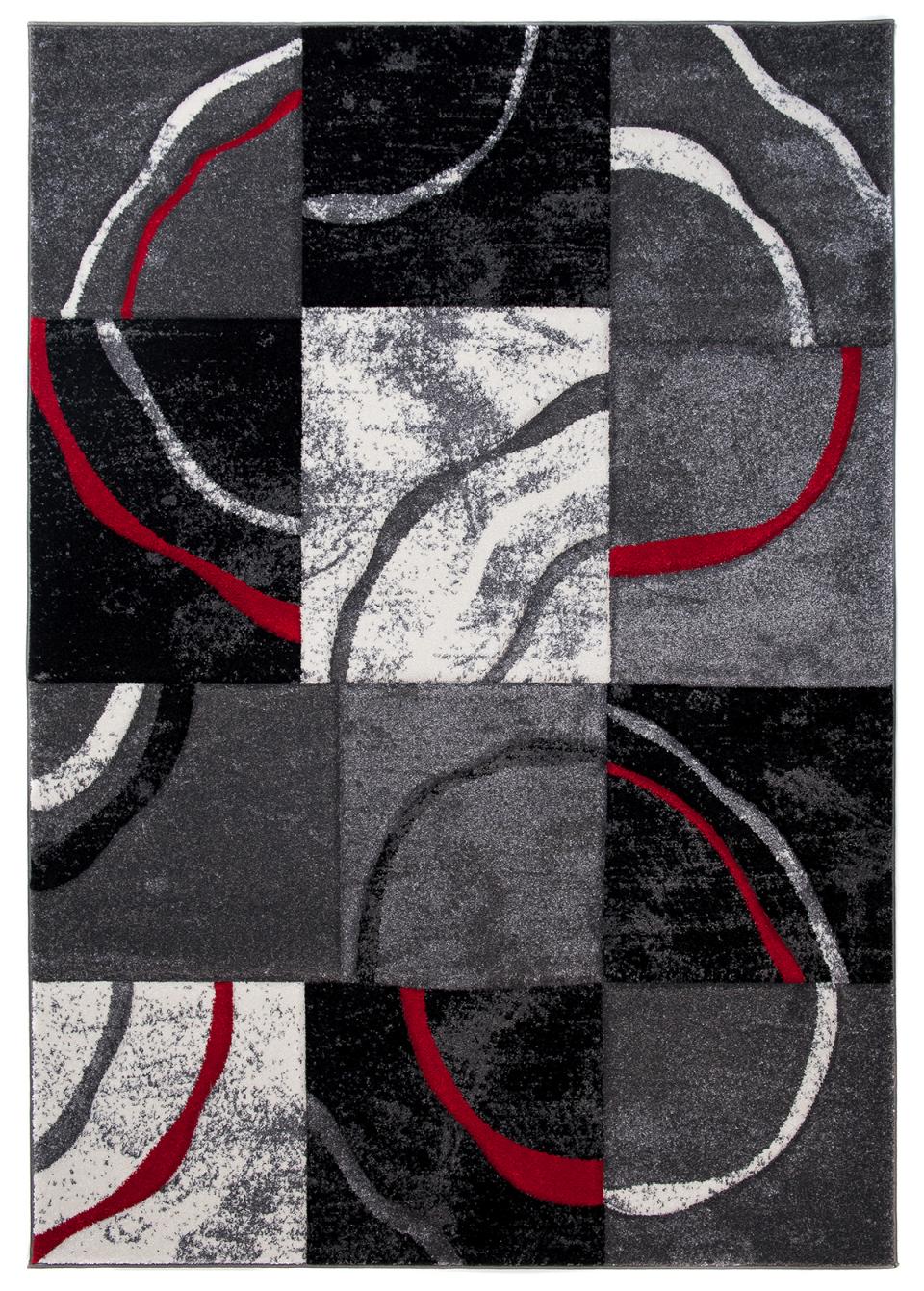 Tapis géométrique moderne Sumatra, Grille J381A ANTHRATICE - gris, rouge