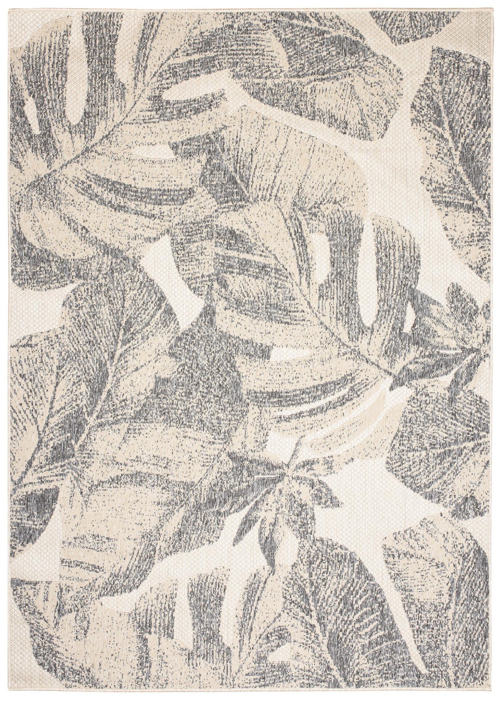 Tapis d'extérieur / d'intérieur tissé à plat Viera Motif végétal MN86B crème - crème, beige
