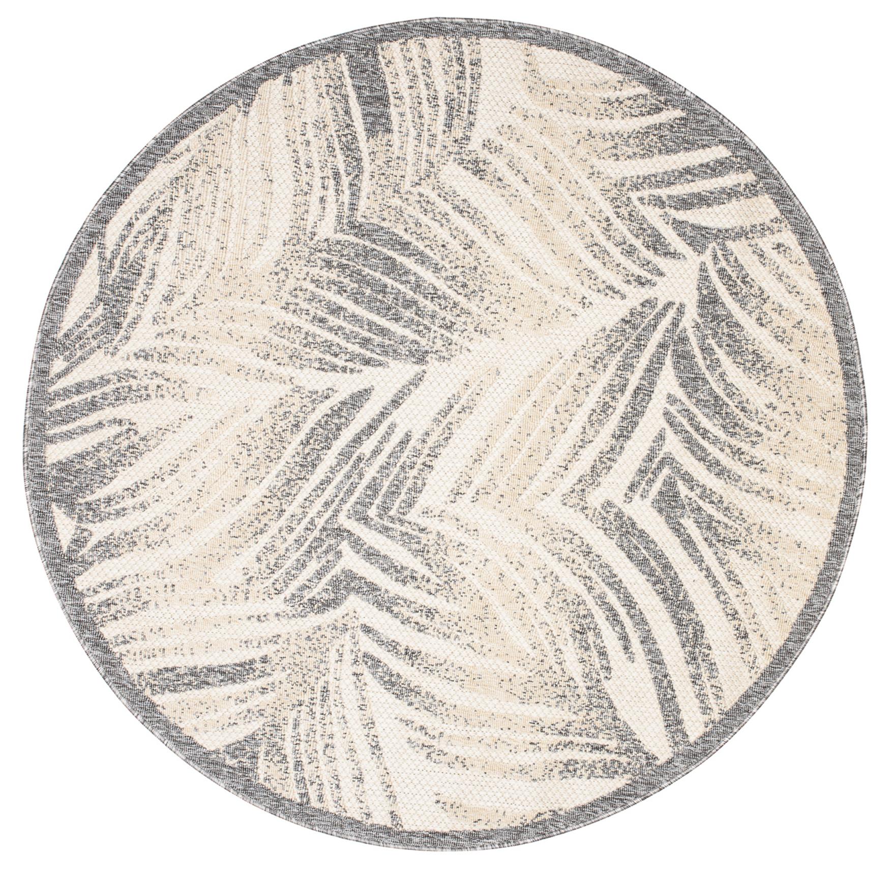 Tapis d'extérieur / d'intérieur tissé à plat Viera Cercle Motif végétal FF21B CREAM - gris clair, crème