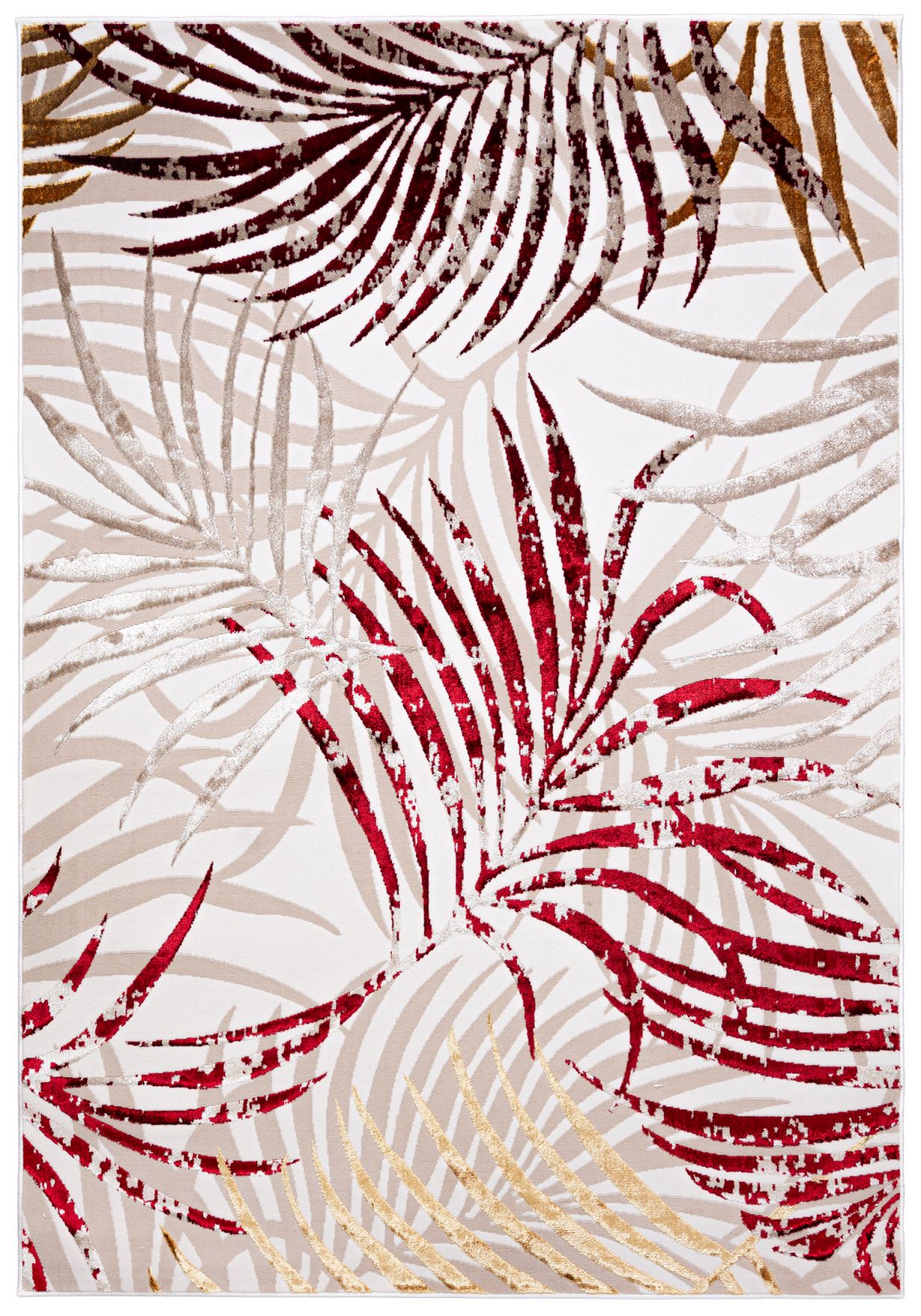 Tapis moderne à feuilles de fleurs GOLDEN NA44L CREAM - beige, rouge