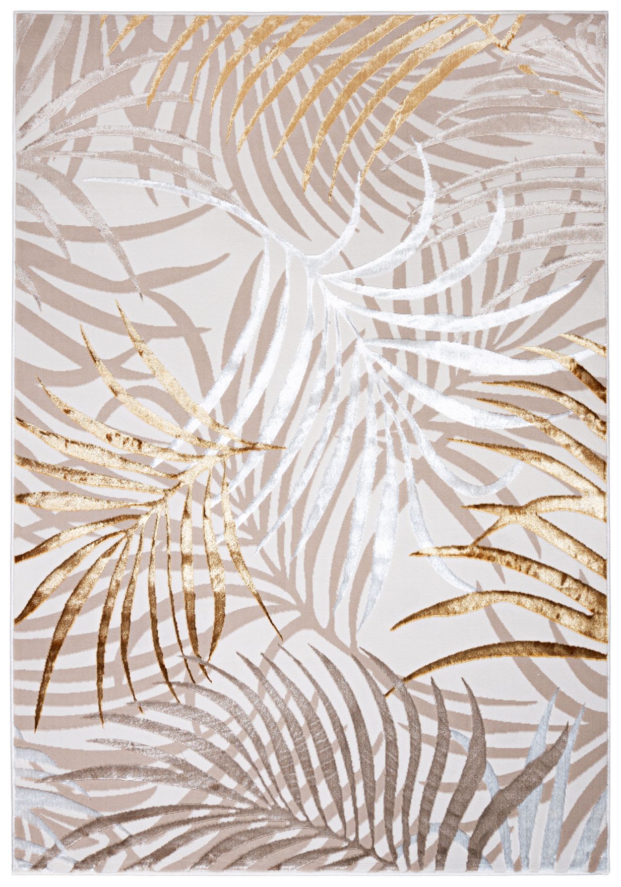Tapis moderne à feuilles de fleurs GOLDEN NA44C crème - beige, or