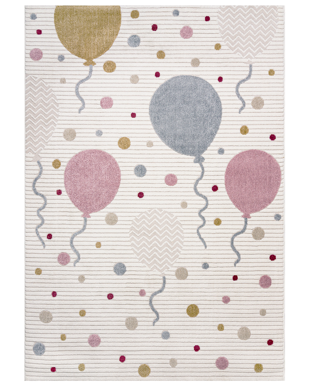 Tapis enfant avec ballons et pois - Alora Rosa - crème, bleu, rose