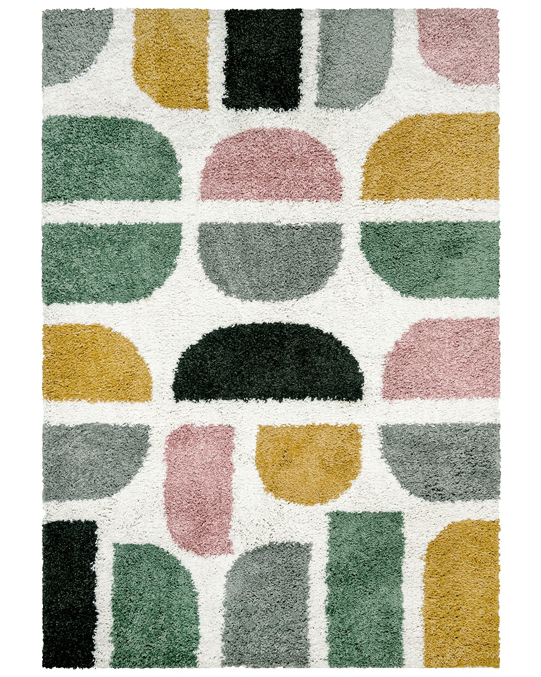 Tapis à poils longs / Shaggy pour chambre d'ado, géométrique - Ames Borde - rose, gris, vert