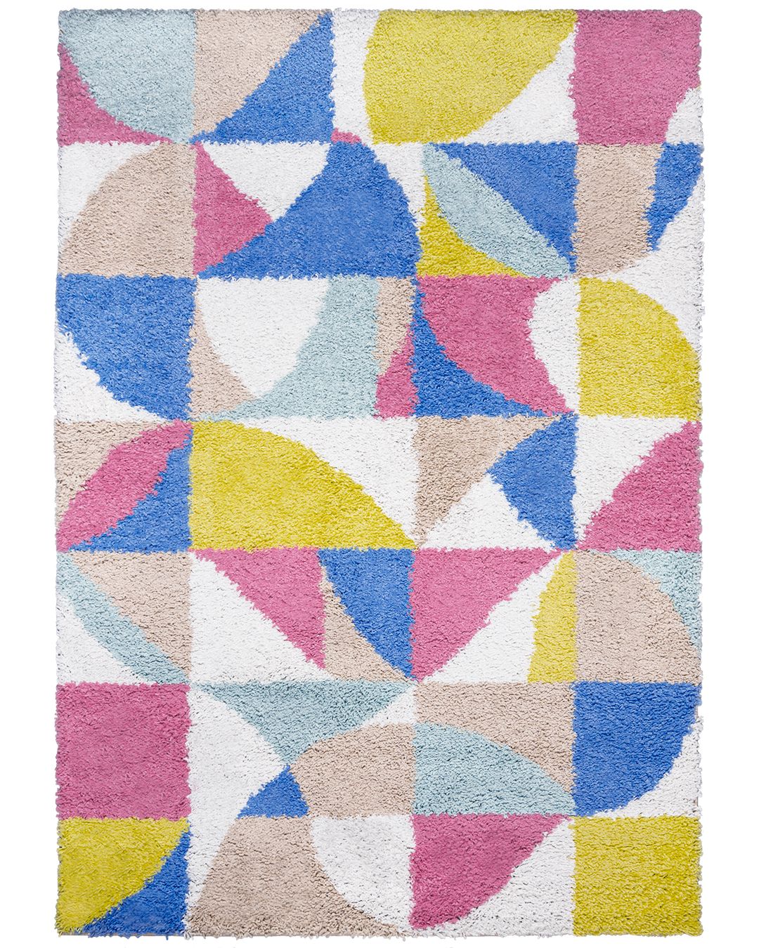 Tapis à poils longs / Shaggy pour chambre d'ado, géométrique - Ames Majo - rose, vert, jaune