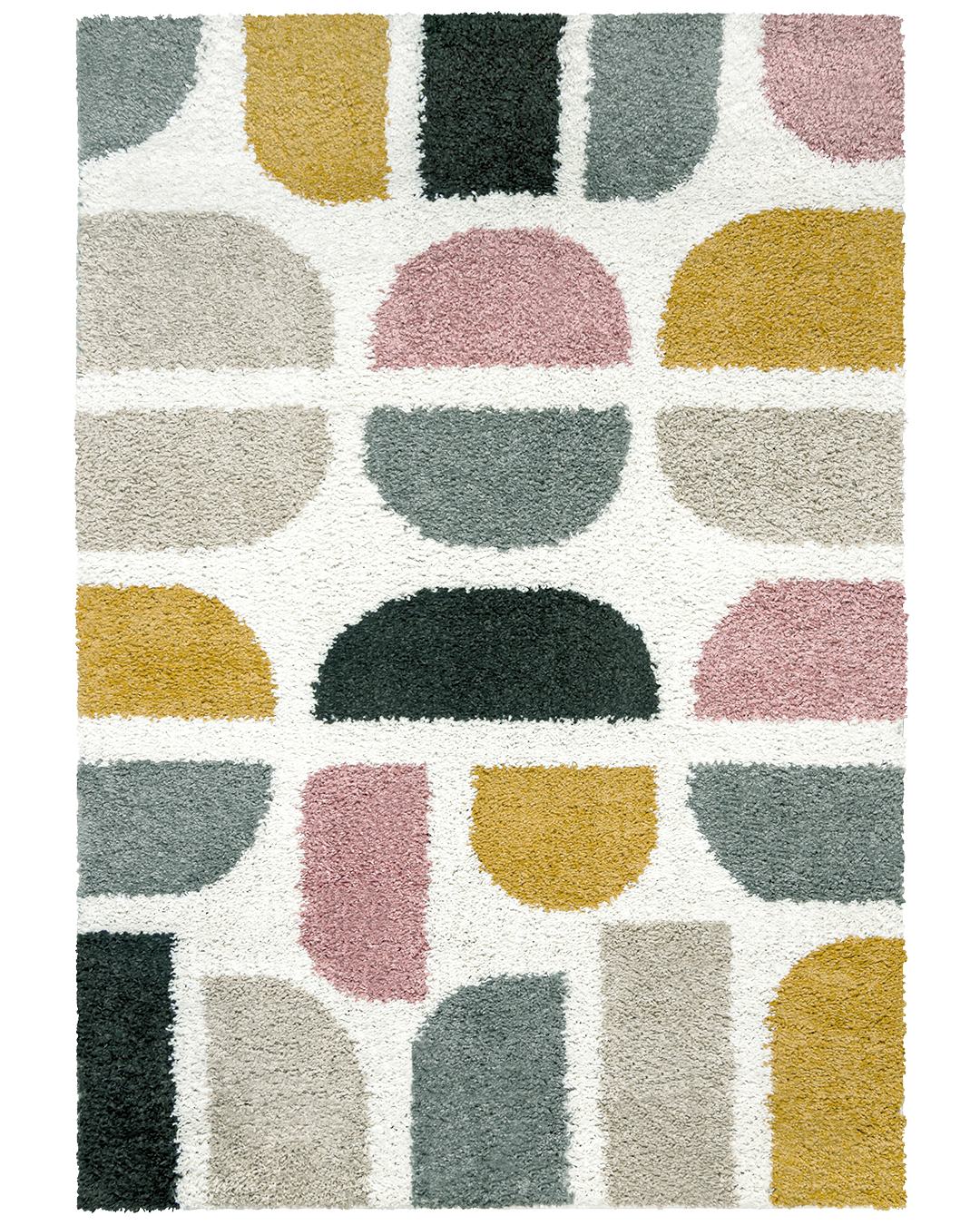 Tapis à poils longs / Shaggy pour chambre d'ado, géométrique - Ames Oda - beige et rose, multicolore