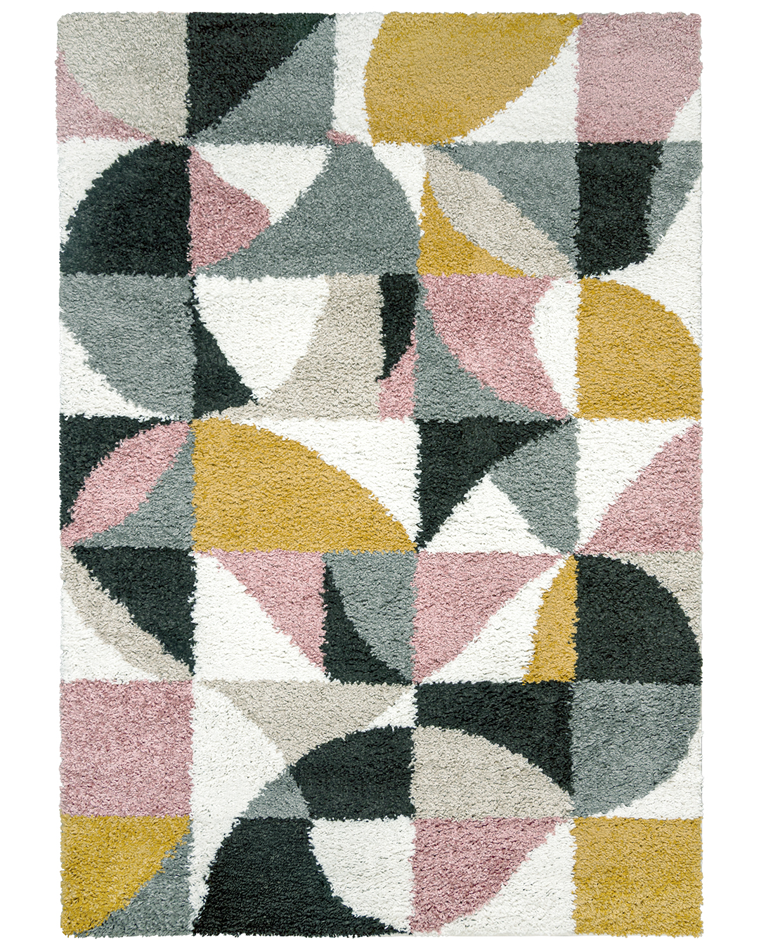 Tapis à poils longs / Shaggy pour chambre d'ado, géométrique - Ames Pleno - beige et rose, gris, multicolore