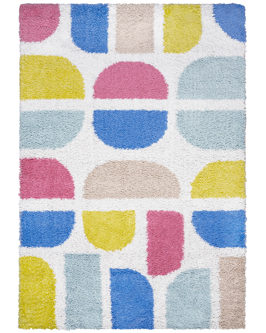 Tapis à poils longs / Shaggy pour chambre d'ado, géométrique - Ames Vigor - crème, rose, vert, multicolore
