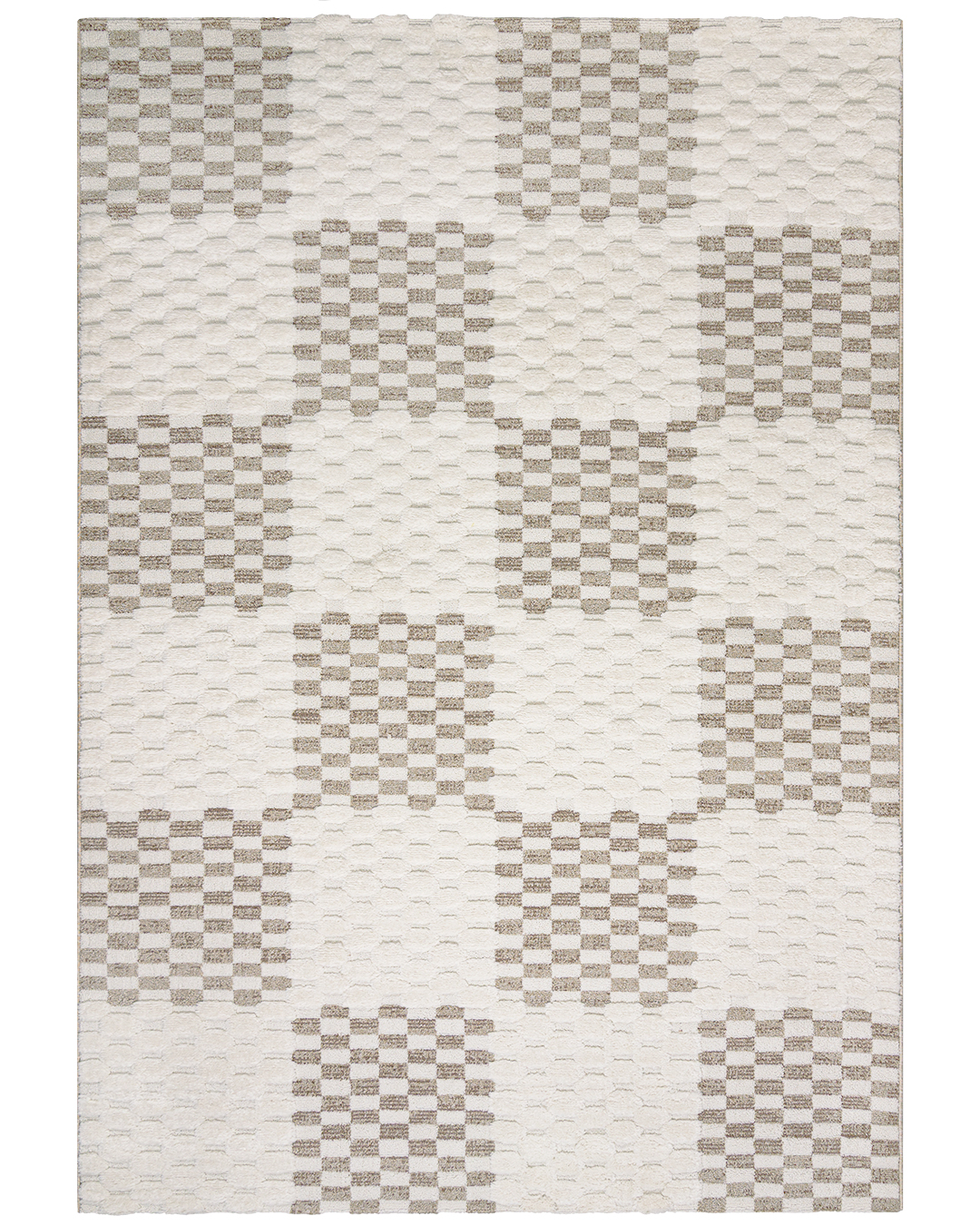 Tapis moderne géométrique - Blanca Cuadros - beige, marron, crème, poils mi-longs