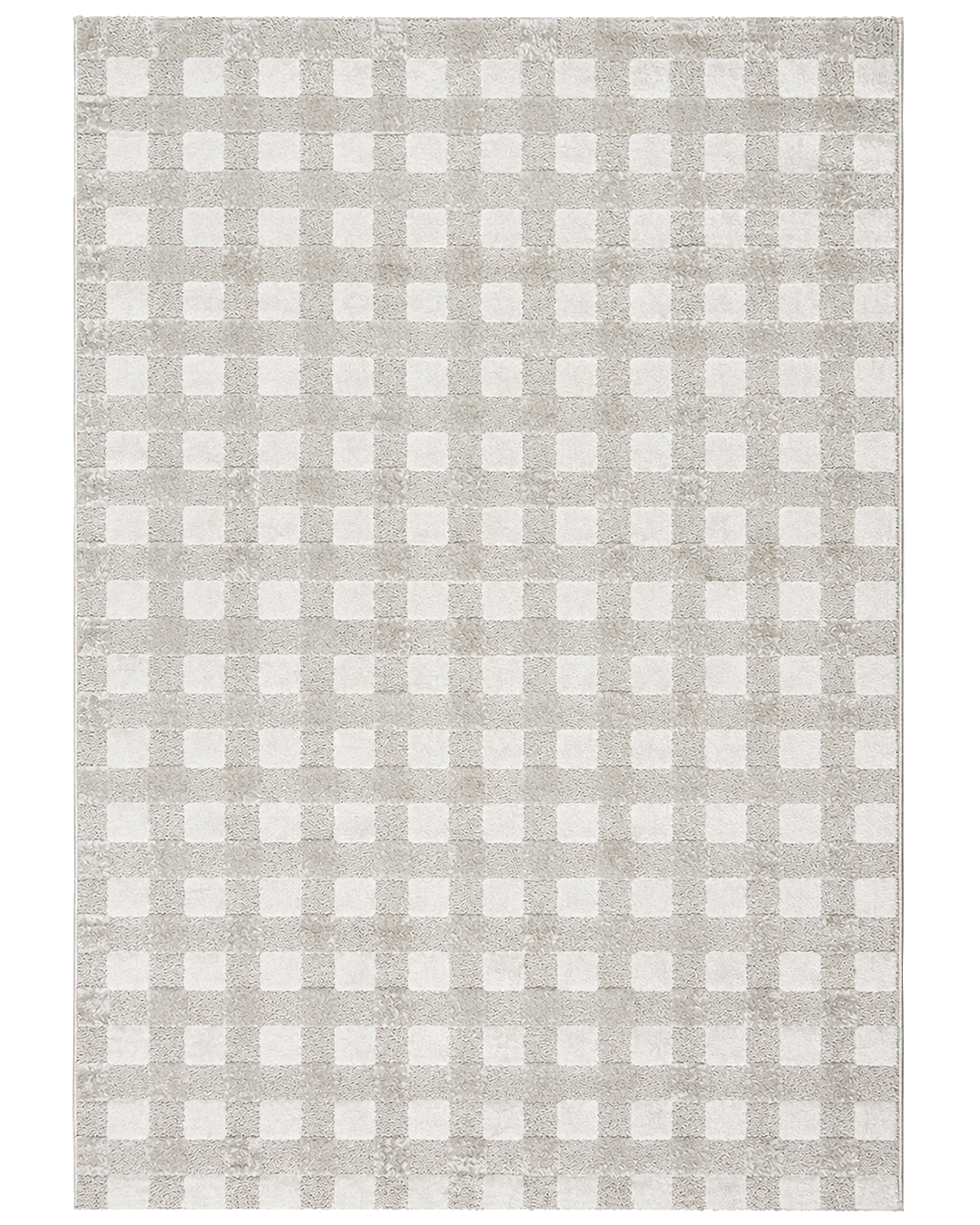Tapis moderne géométrique à carreaux - Conil Susano - beige, crème, poils mi-longs