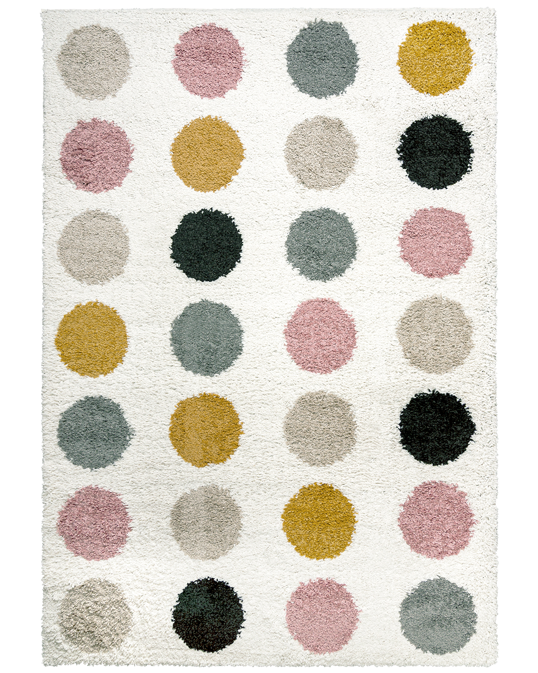 Tapis à poils longs / Shaggy pour chambre d'ado, géométrique - Ibi Gota - beige et rose, multicolore