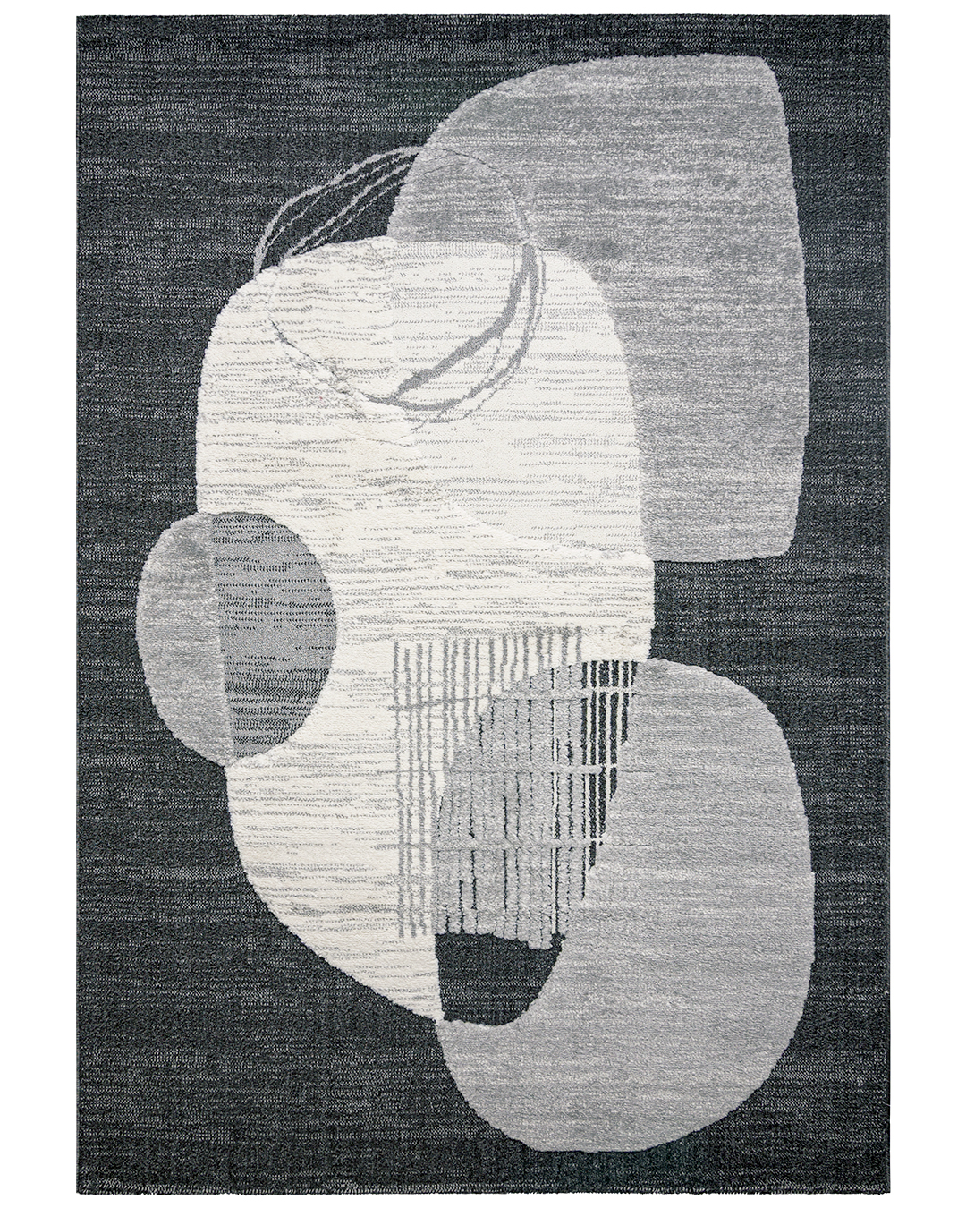 Tapis moderne abstrait - Martos Piedra - anthracite, crème, gris, poils mi-longs