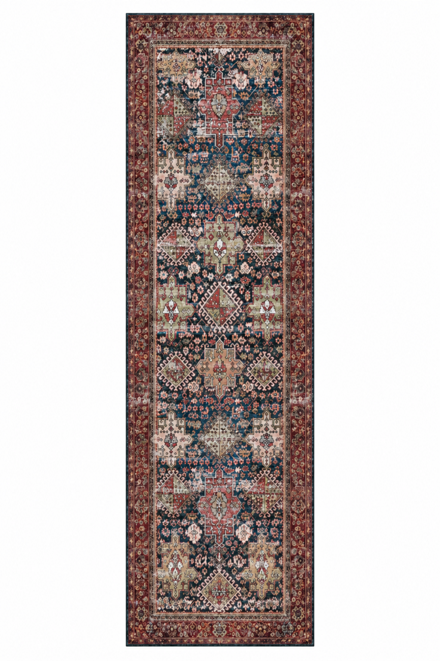 Tapis oriental traditionnel - Lalin Azul - rouge, vintage