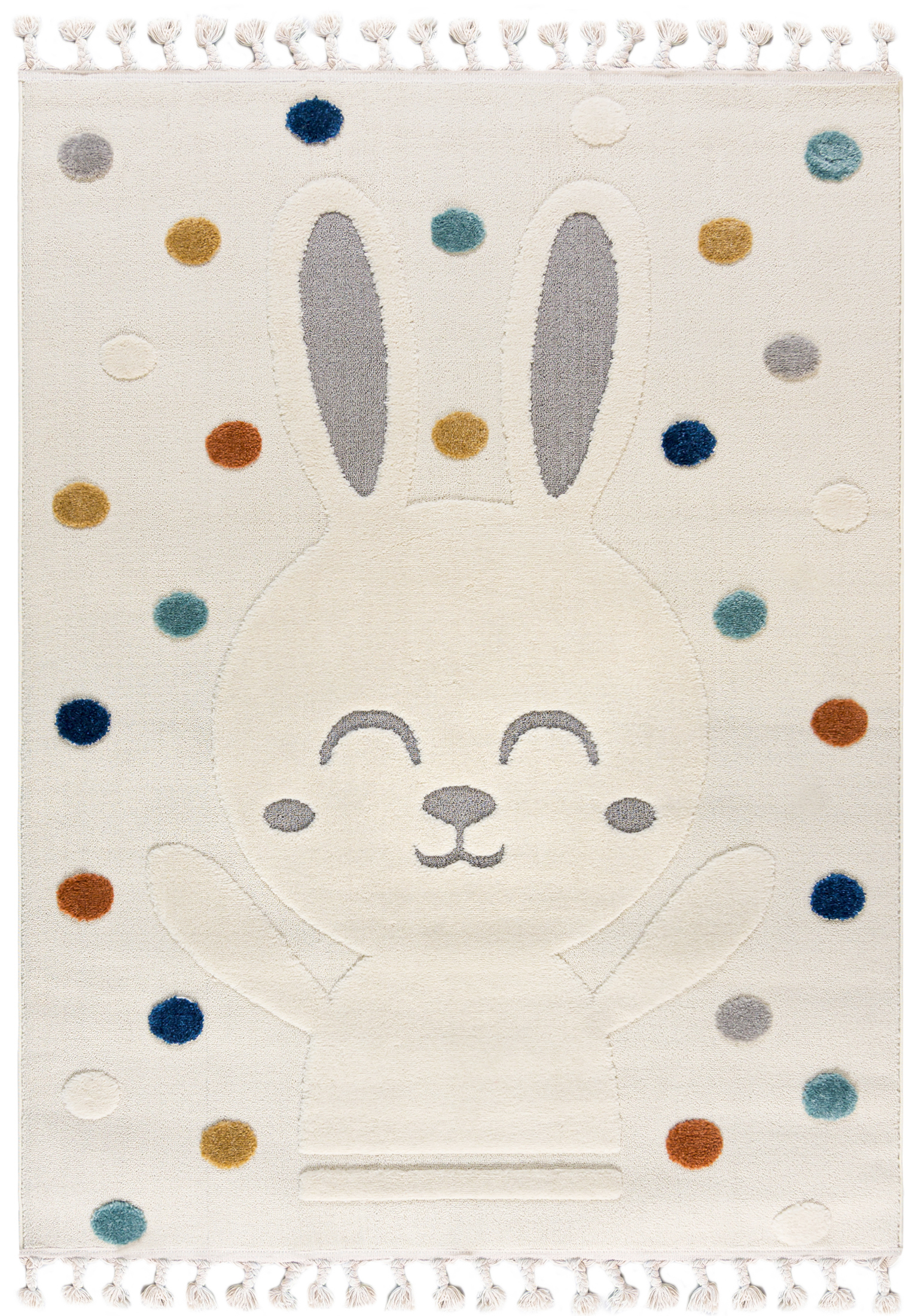 Tapis pour Enfants à Franges - Buffo Lepre - lapin, points, crème