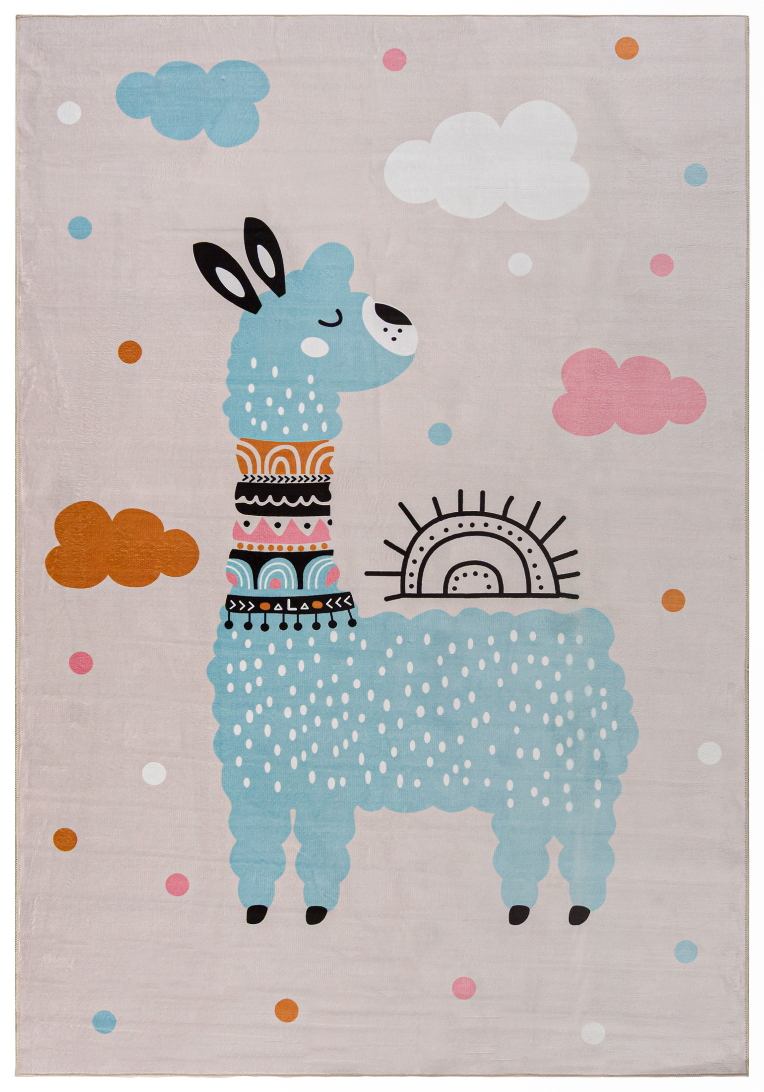 Tapis pour enfants - Bello Lama Blu - bleu, beige
